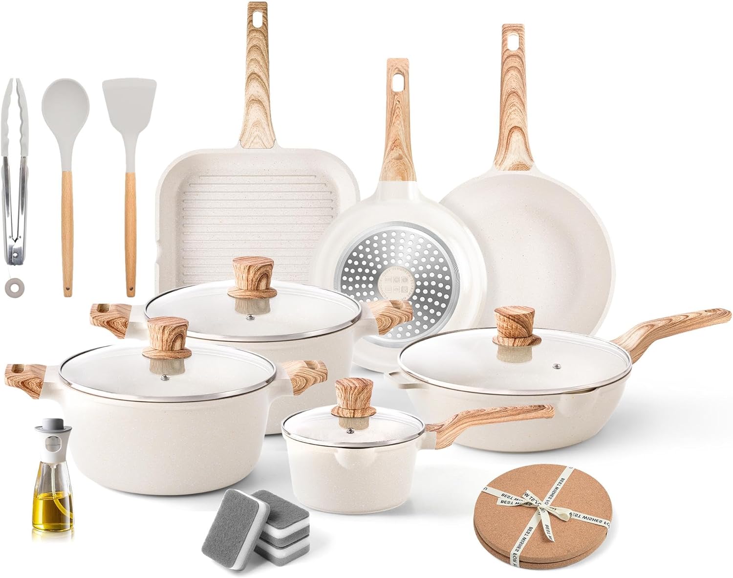 Caannasweis 20Pcs Cookware Sets, Nonstick Pots and Pans Set, Granite Induction C...