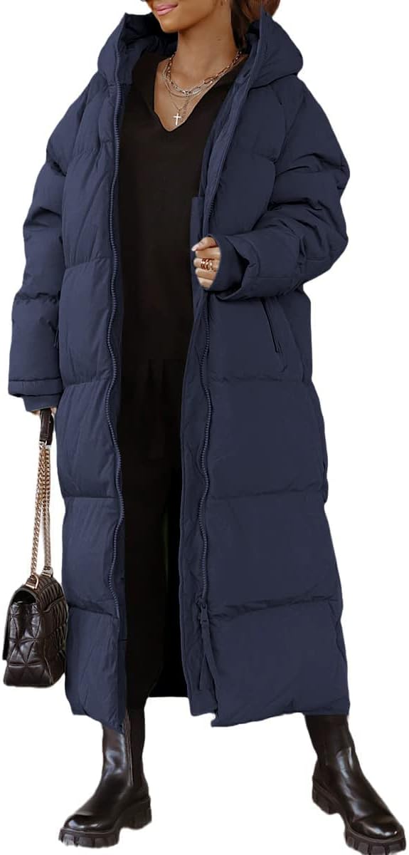 Shanfetl Women Long Quilted Coat Hooded Maxi Length Long Sleeve Puffer Jacket Pa...