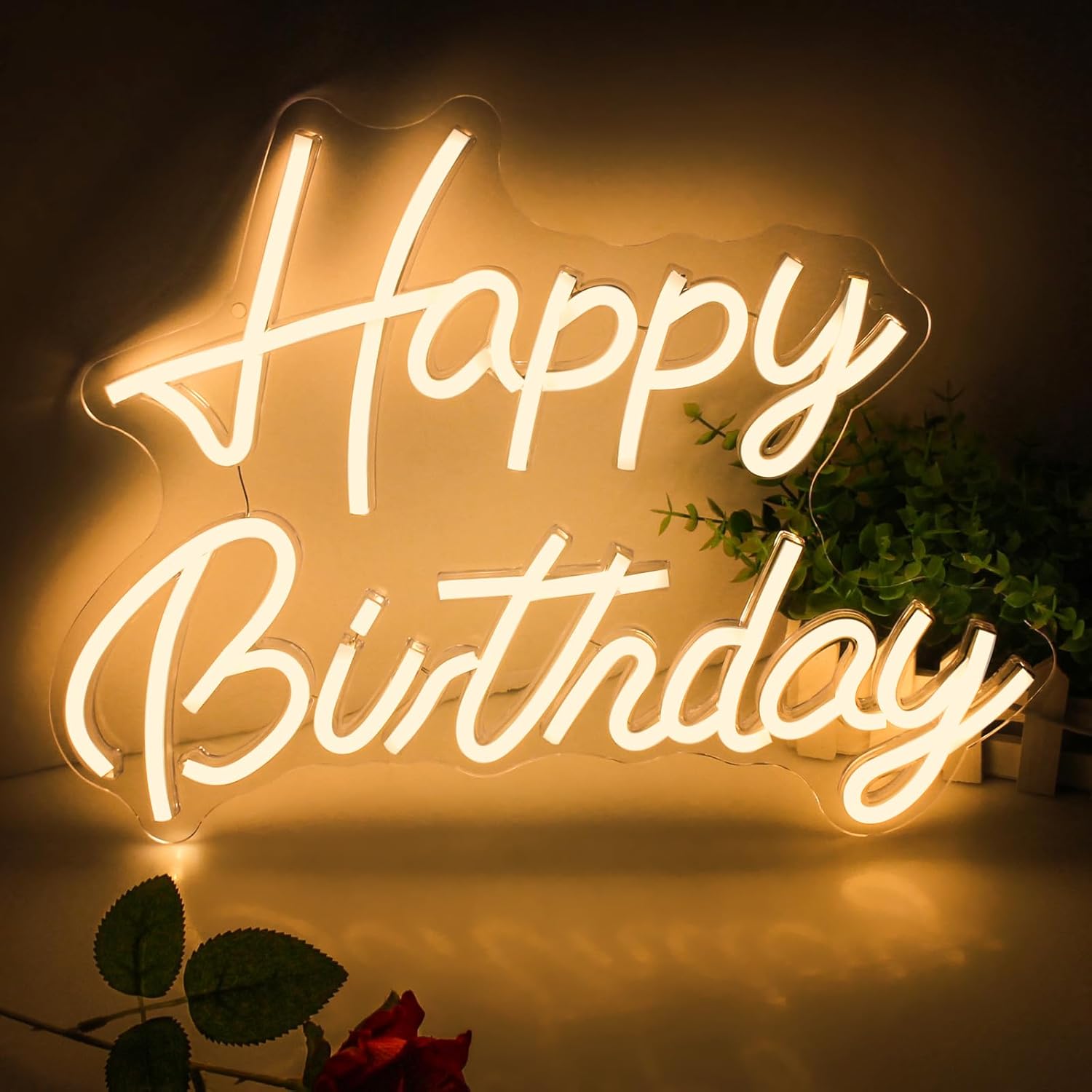 Happy Birthday Neon Signs, Arrinew Happy Birthday LED Sign Wall Decor, Warm Whit...