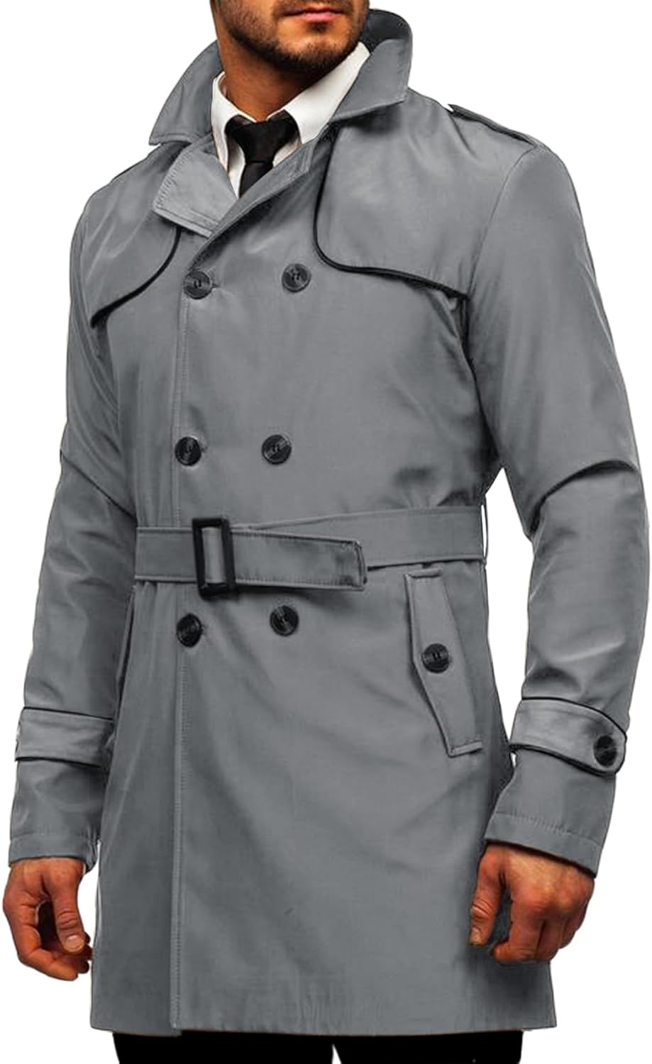 Makkrom Men's Trench Coat Slim fit Double Breasted Notched Lapel Belted Windbrea...
