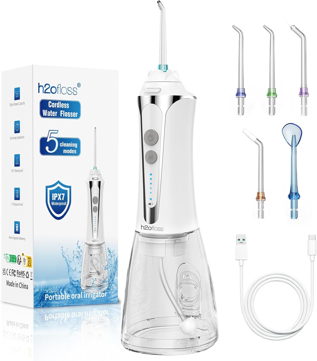 H2ofloss Water Flosser for Teeth Cordless, IPX7 Waterproof Oral Irrigator in 5 M...