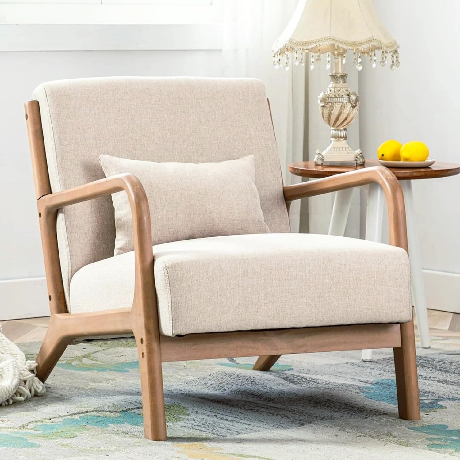 ANJHOME Mid Century Modern Accent Chair, Comfy Fabric Living Room Chairs with So...