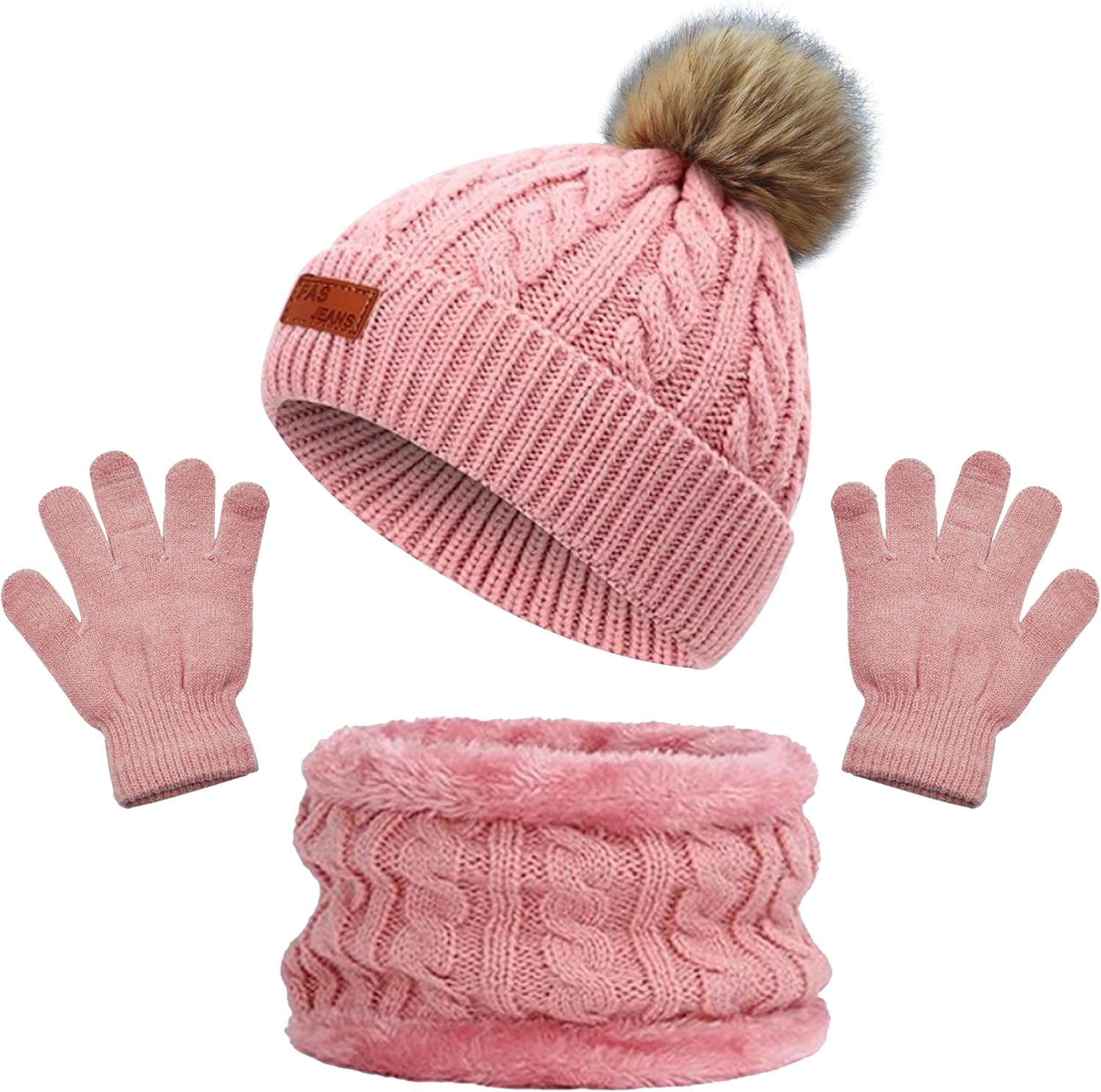 beifon Kids Winter Warm Beanie Hat Scarf Gloves Set Thermal Knit Crochet Thick F...