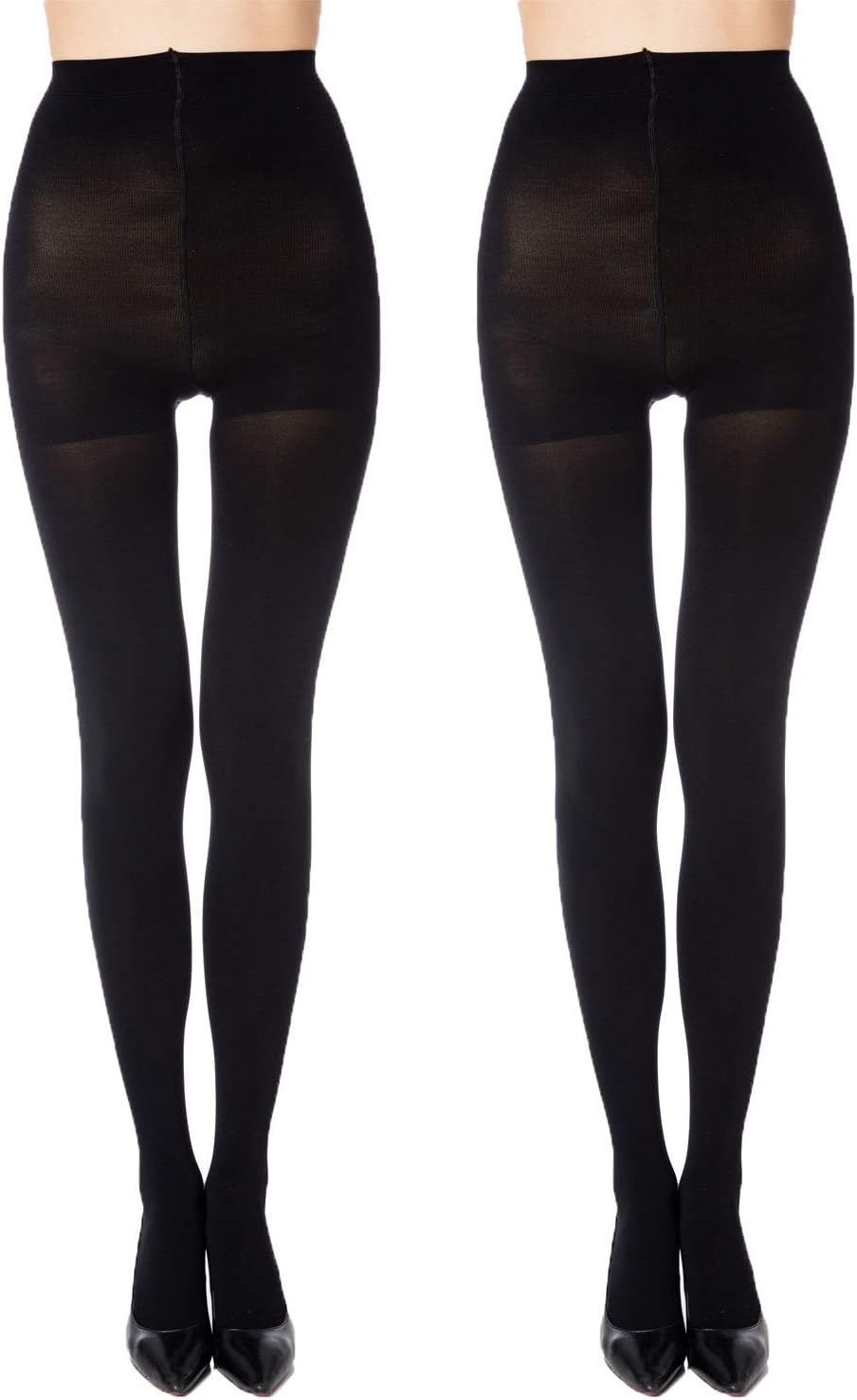 MANZI Run Resistant Control Top Panty Hose Opaque Tights Medium Black