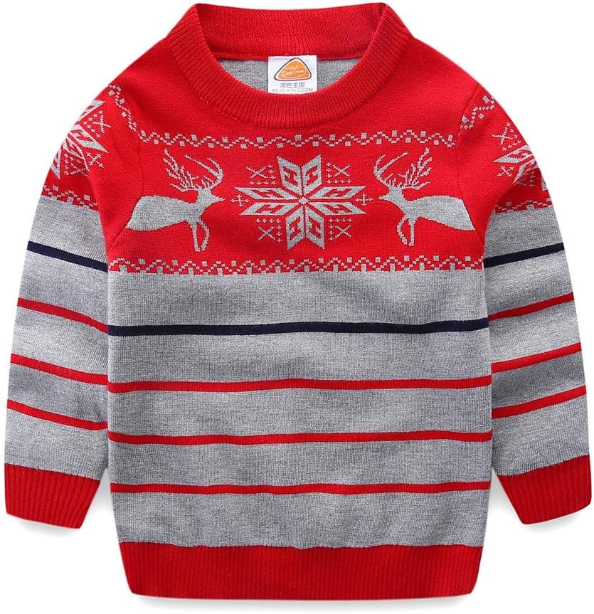 Mud Kingdom Boys Christmas Sweaters Xmas Reindeer Clothes 7-8 Red Stripe