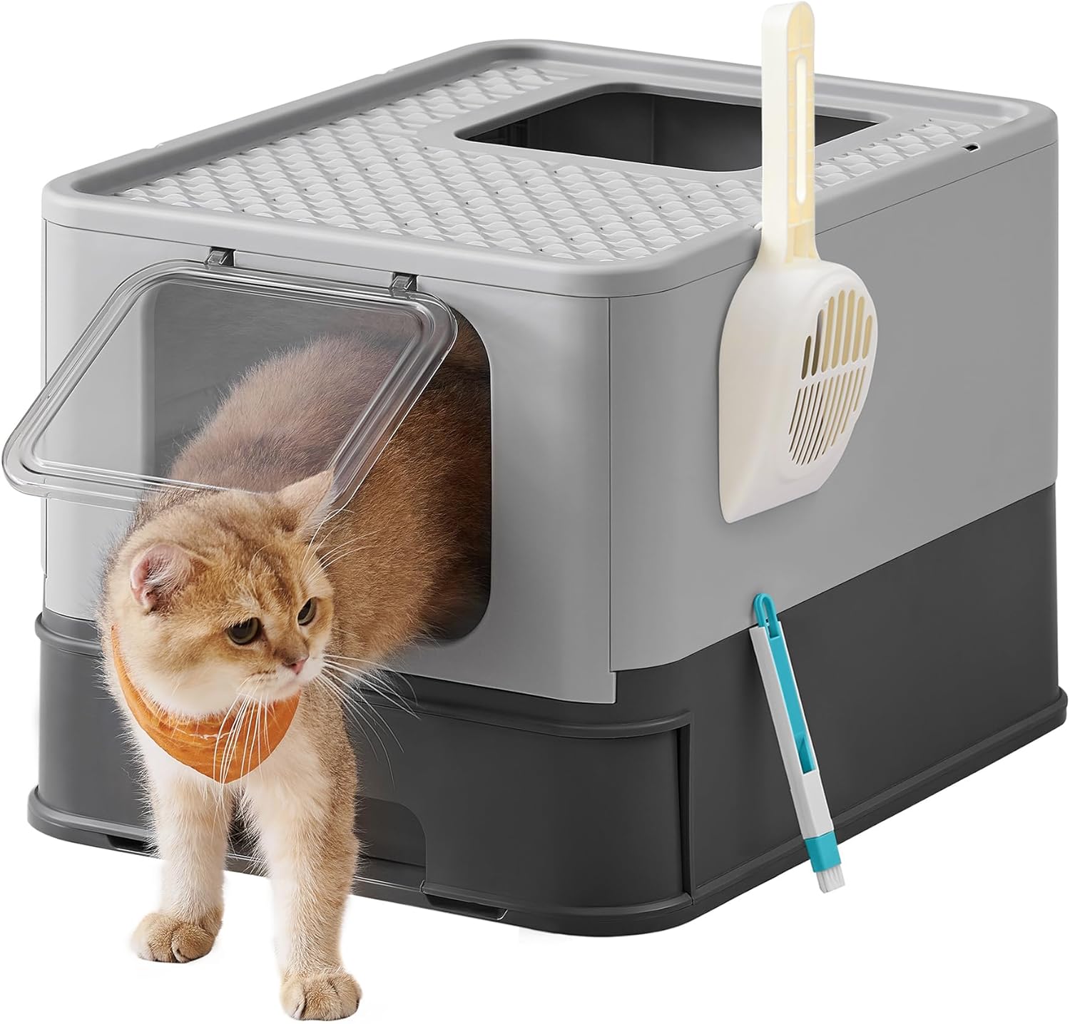Feandrea Hidden Cat Litter Box, Cat Litter Tray with Hood, Slide-Out Tray, Scoop...
