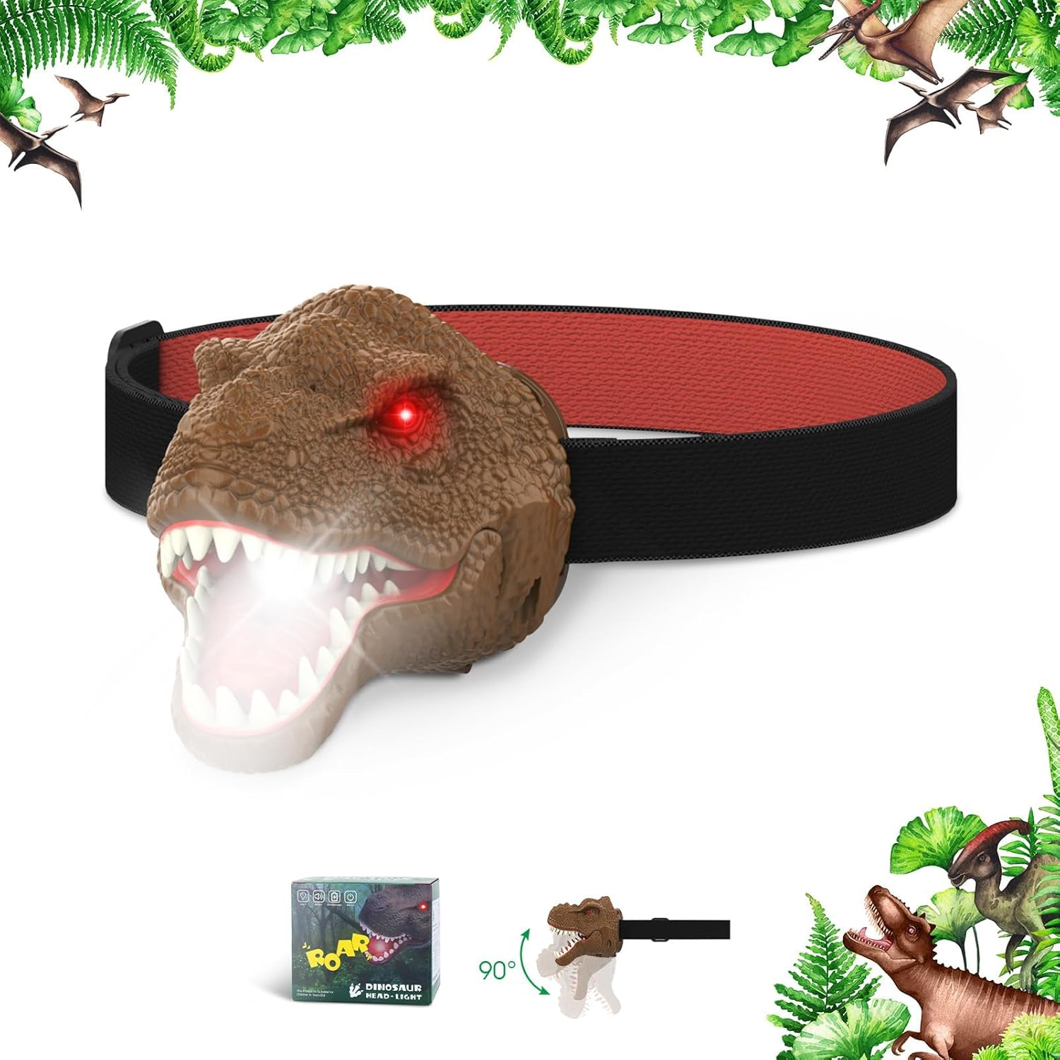 Dysaim LED Headlamp, Dinosaur Headlamp for Kids Head Lamp Outdoor Camping Essent...