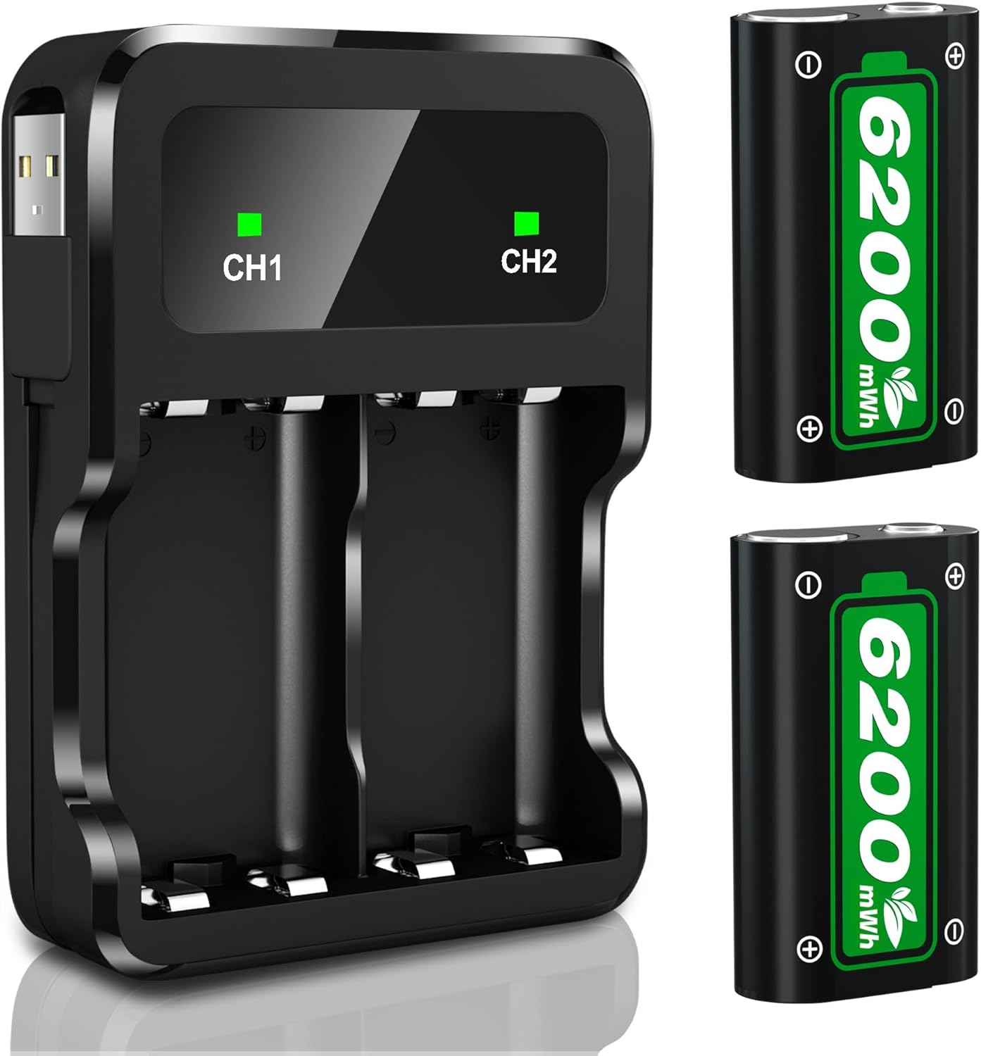 Ponkor Rechargeable Battery Packs for Xbox Series X|S/Xbox One, 2 x 6200 mWh Bat...