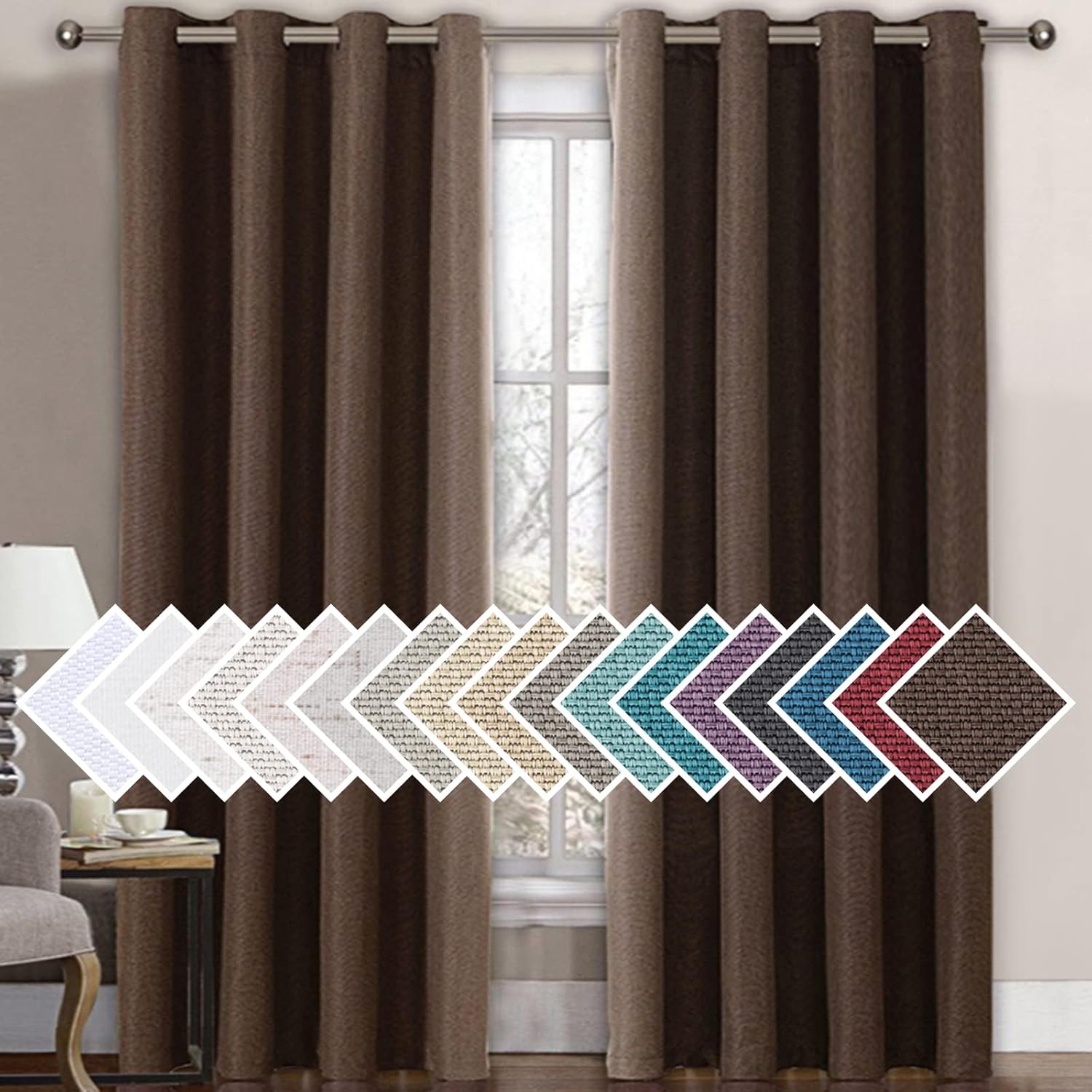 H.VERSAILTEX Linen Blackout Curtain 84 Inches Long for Bedroom/Living Room Therm...