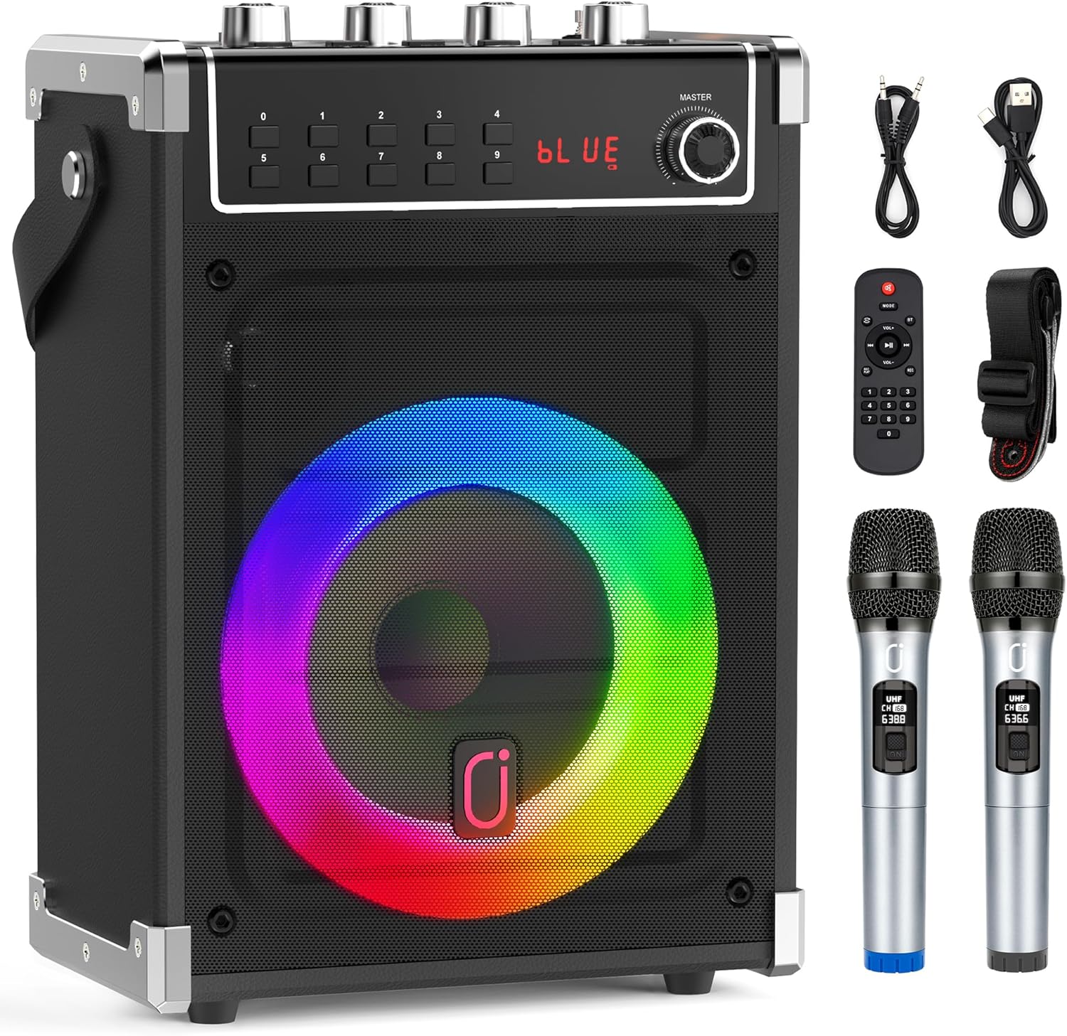 JYX Karaoke Machine with 2 Wireless Microphones, Portable Bass/Treble Bluetooth...