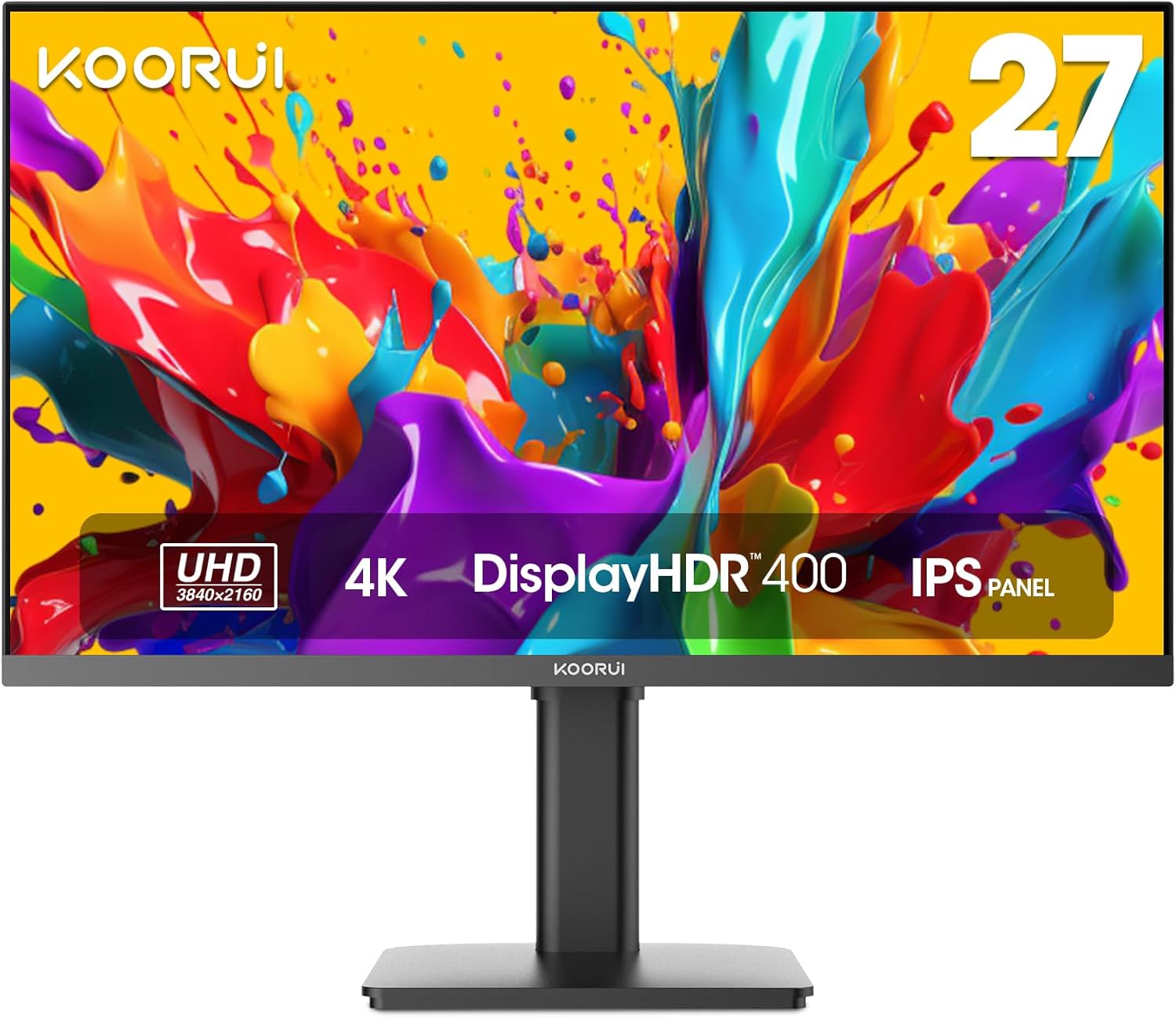 KOORUI 27 inch 4K Computer Monitor, UHD (3840 x 2160) IPS, HDR400, DCI-P3 95%, 1...