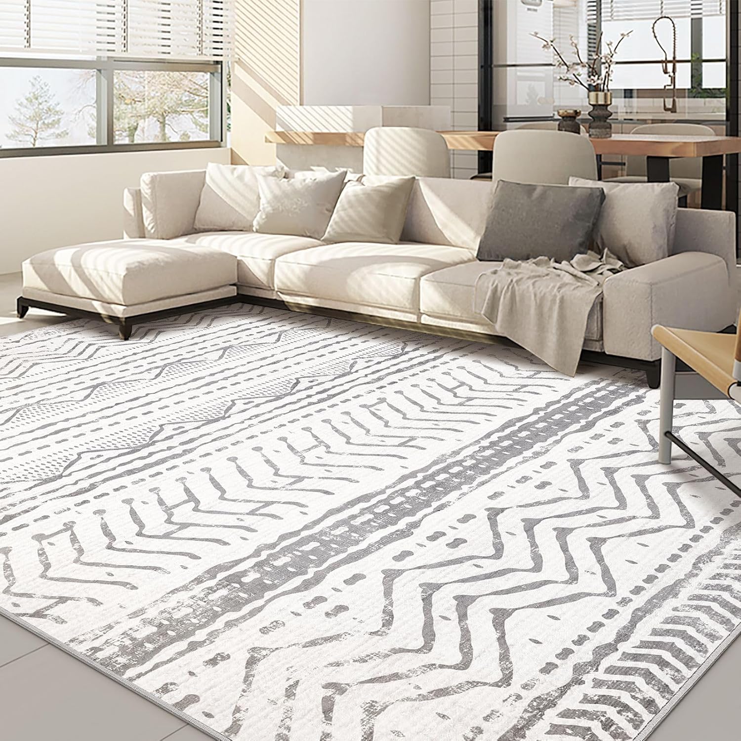 5x7 Area Rug Living Room Rugs: Large Soft Machine Washable Boho Moroccan Farmhou...