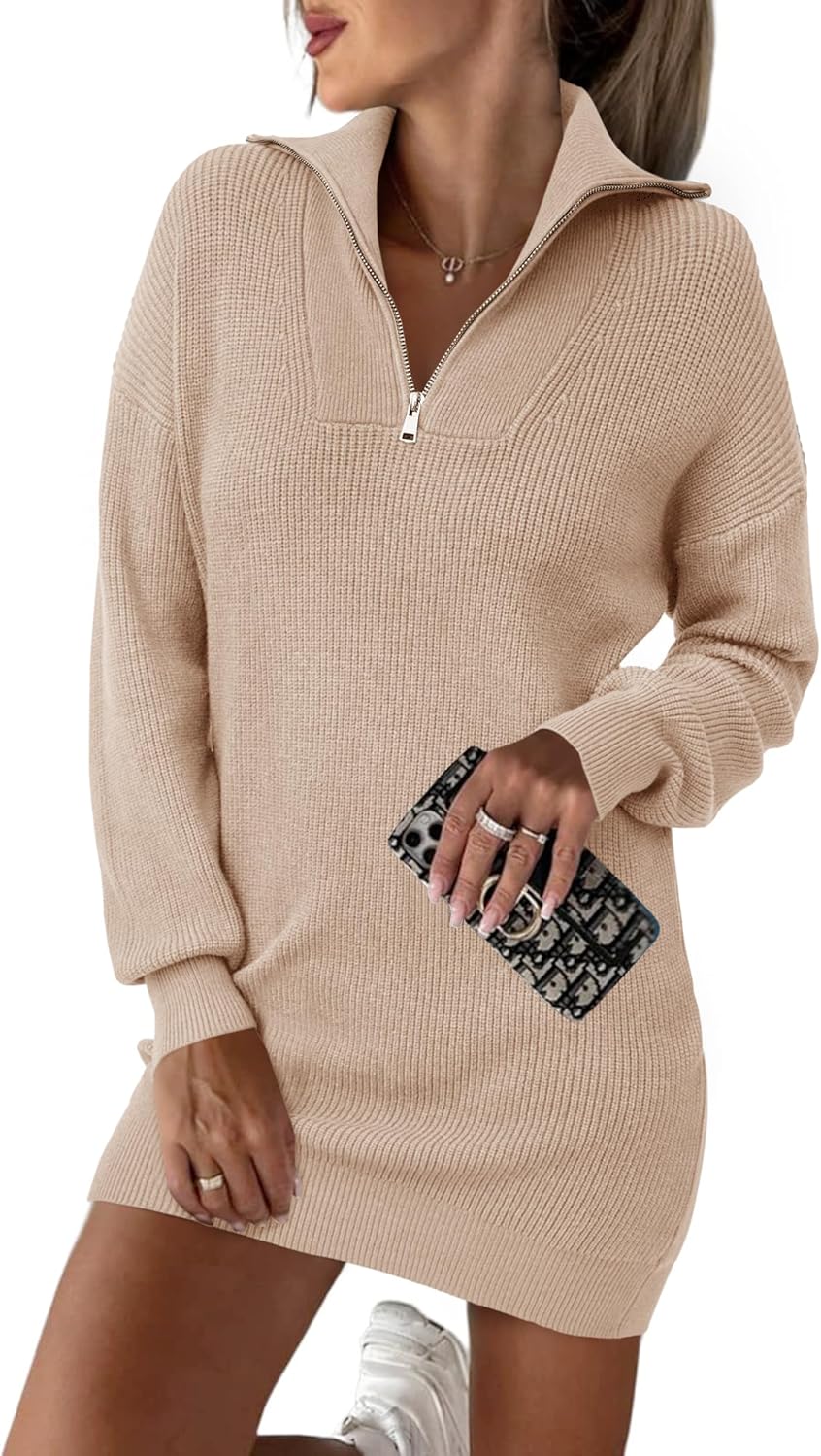 BTFBM Women Casual V Neck Knit Mini Fall Sweater Dresses Long Sleeve Loose Fit S...