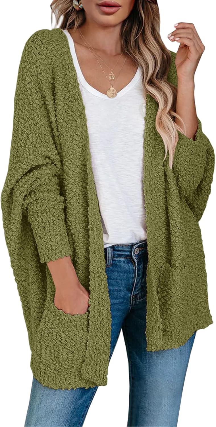 Saodimallsu Women's Chunky Popcorn Cardigan Oversized Open Front Boyfriend Batwi...