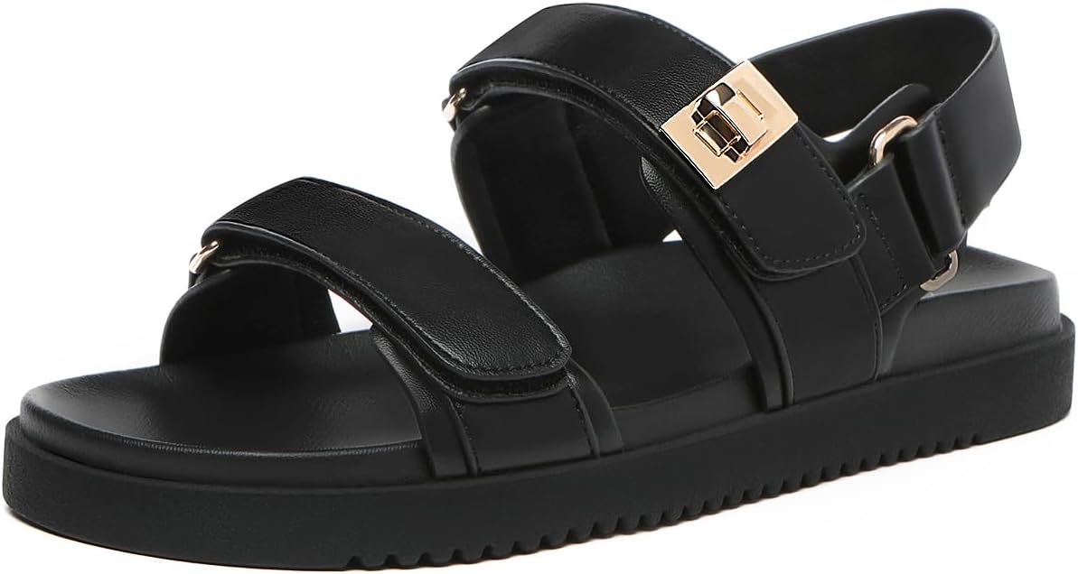 Rihero Women's Flat Sandals Comfort Adjustable Double Strap Slip on Leather Foot...