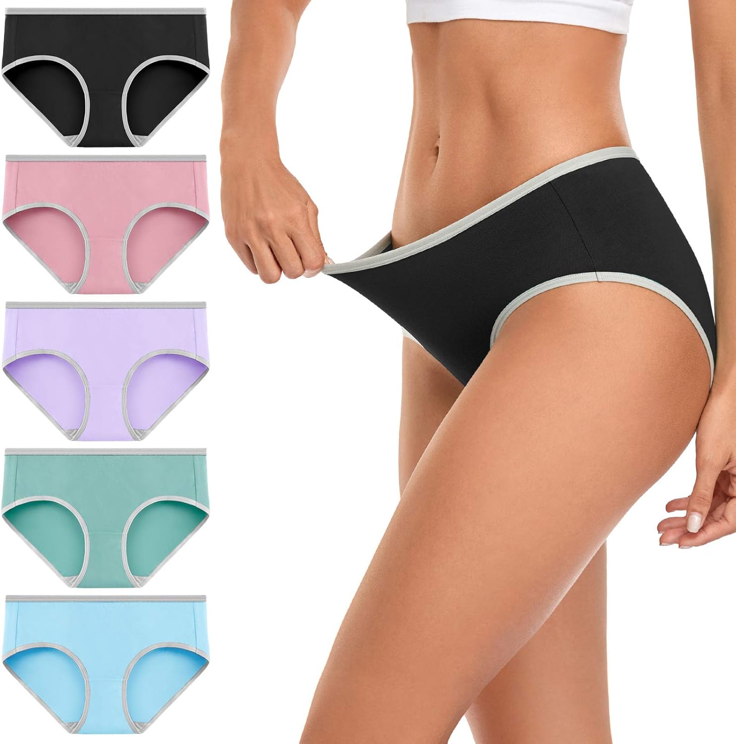 wirarpa Women's Cotton Underwear Mid Low Rise Full Briefs Breathable Ladies Regu...