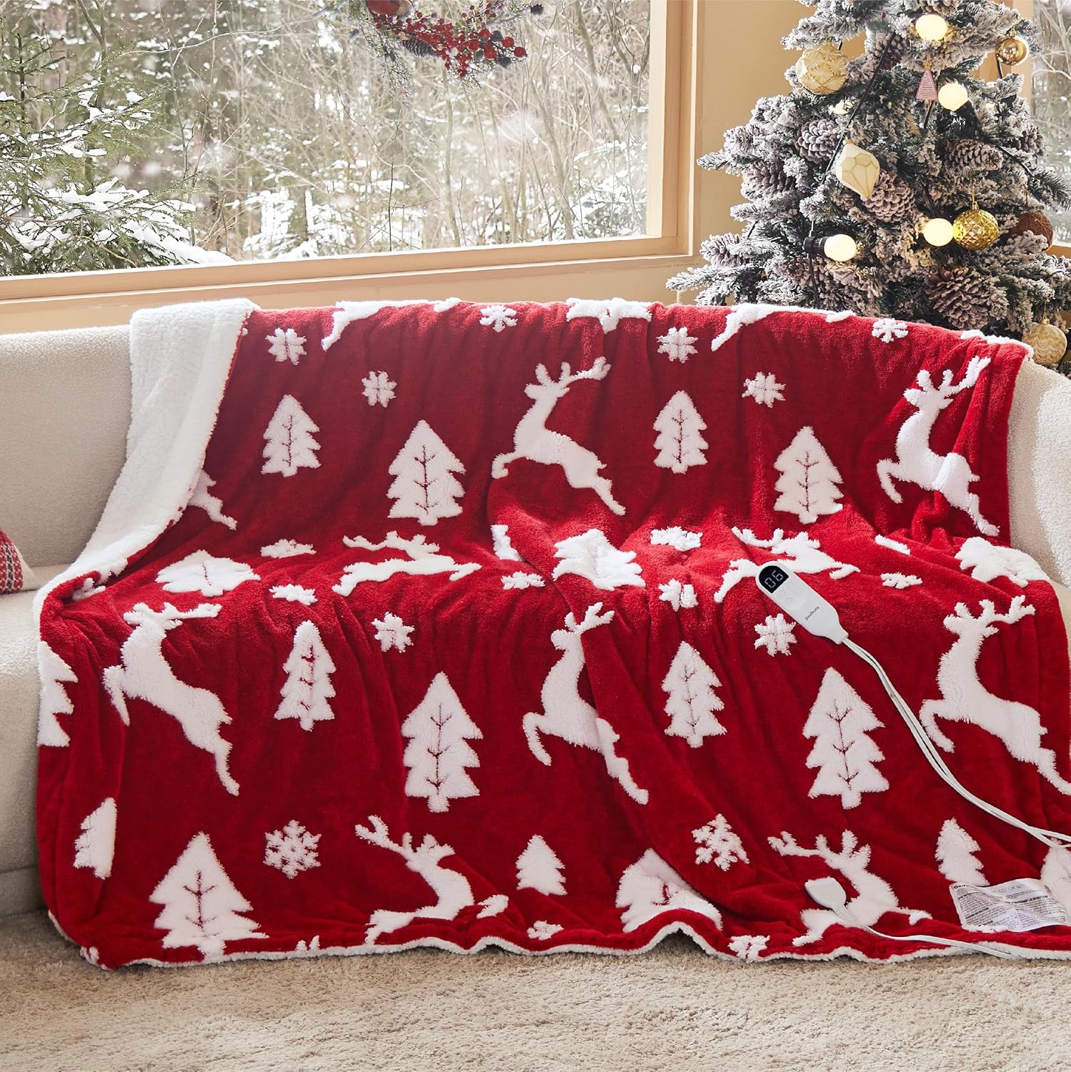 Bedsure Christmas Heated Blanket Twin - Soft Shaggy Sherpa Electric Blanket with...