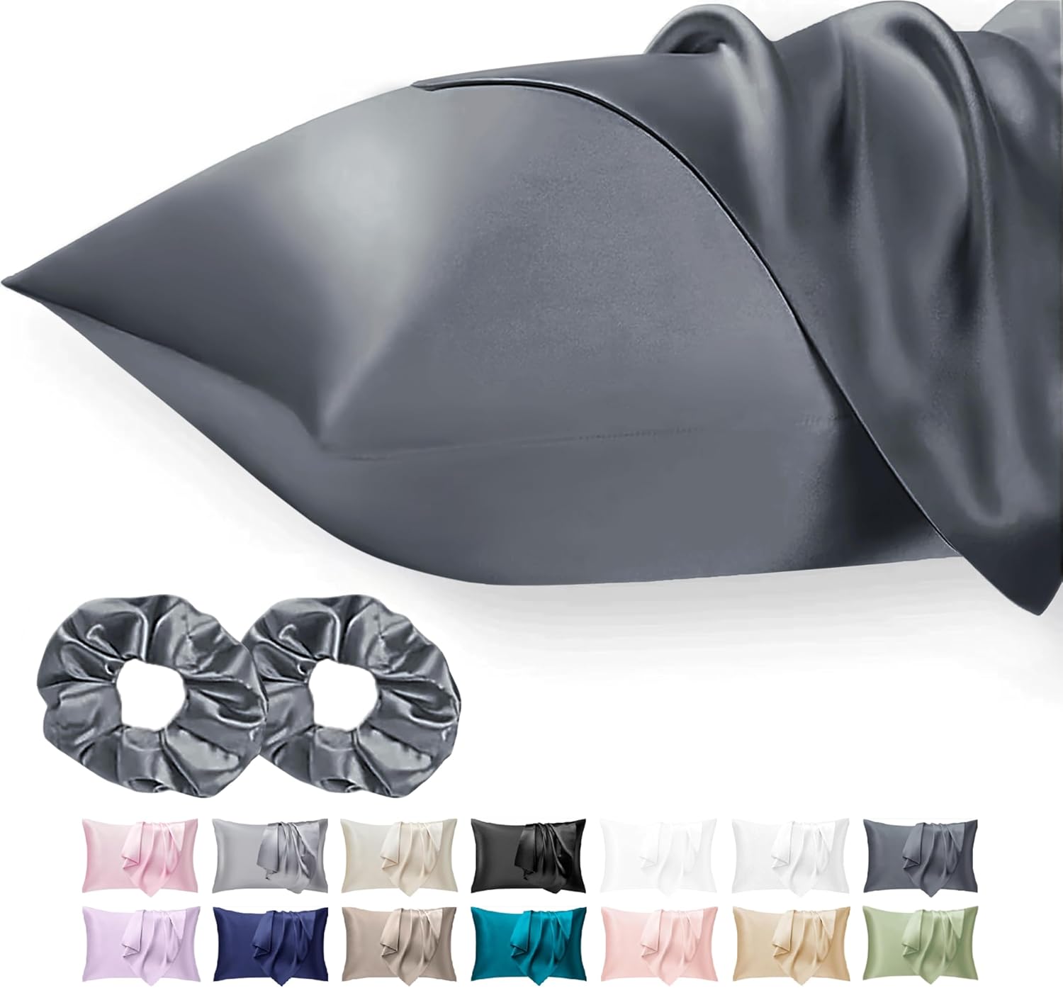 Seiwohl Satin Silk Pillowcases for Hair and Skin Dark Grey Pillow cases 2 Pack w...