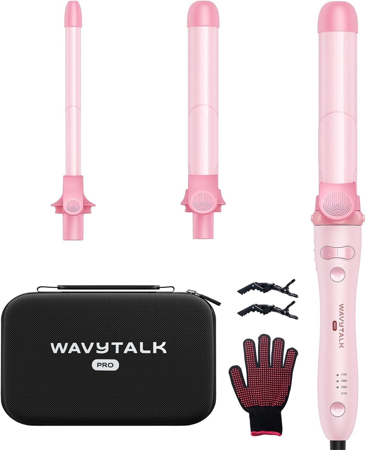 Wavytalk Pro Rotating Curling Iron Set, Automatic Curling Iron Set with 3 Interc...