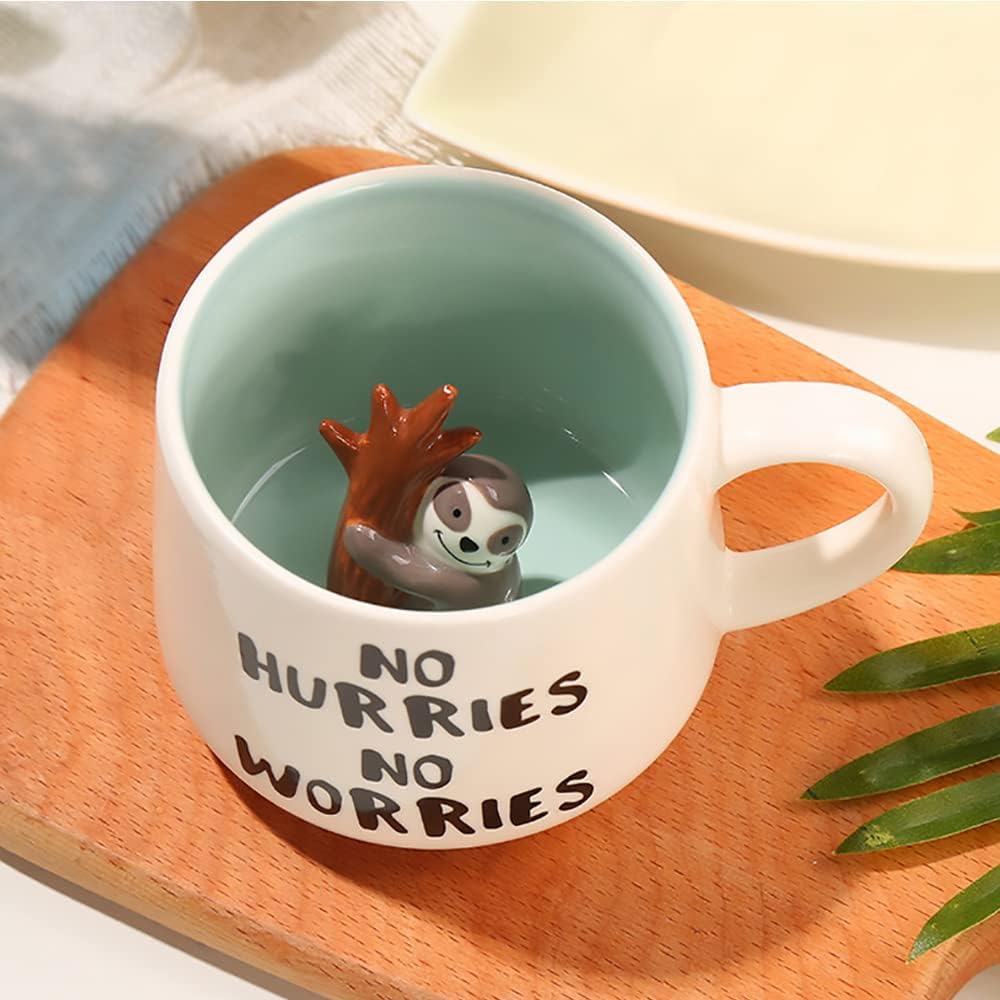LOZACHE 3D Animal Sloth Coffee Mug Cup, 12oz Funny Cartoon Handmade Figurine Mil...
