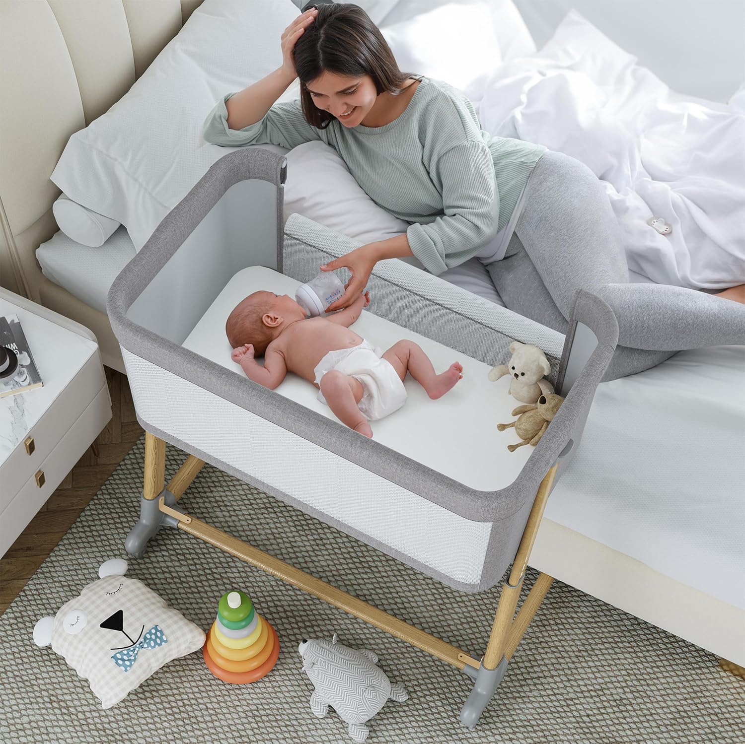 AMKE Baby Bassinets,All mesh Bedside Sleeper,Portable for Safe Co-Sleeping,Adjus...