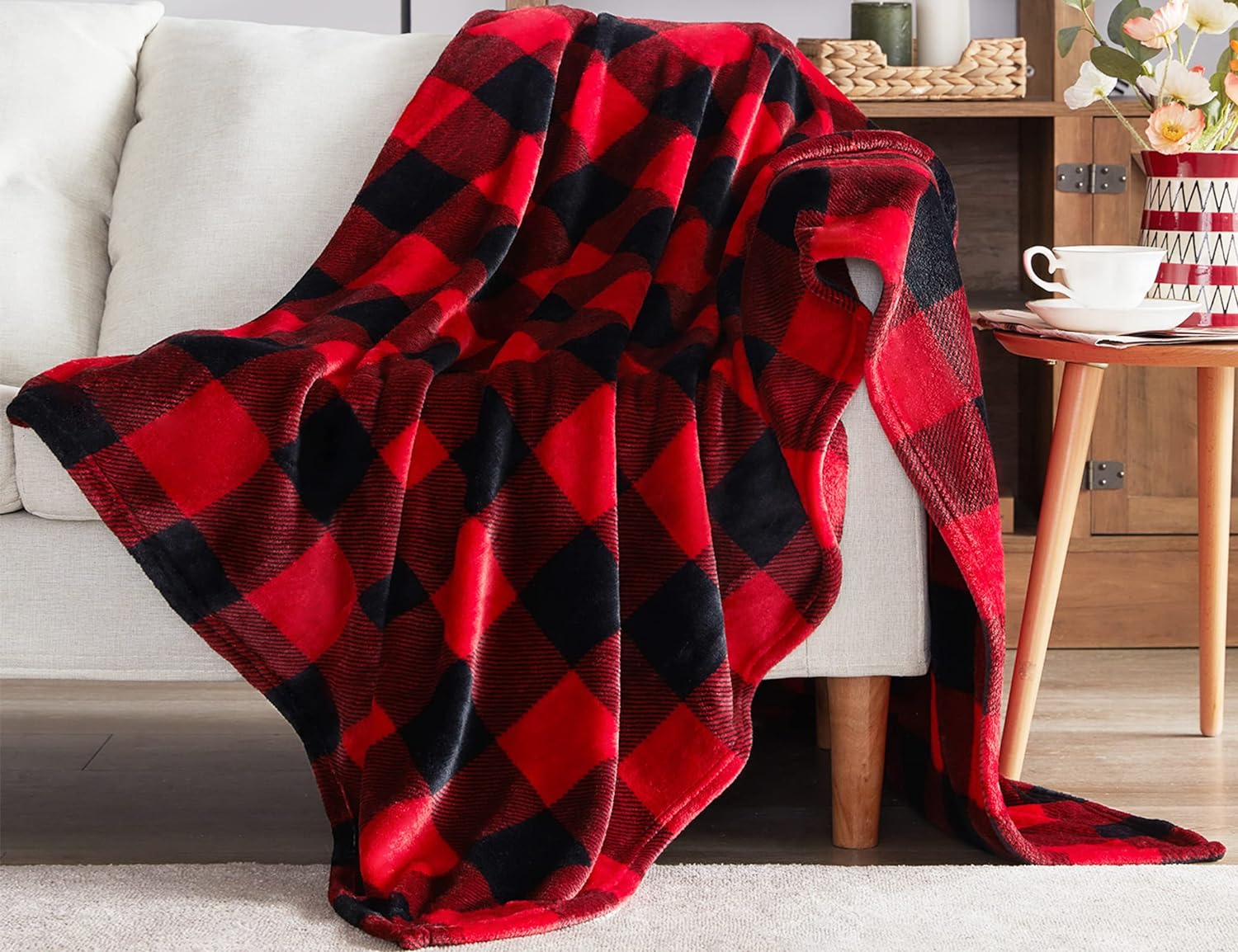 Touchat Fleece Throw Blankets, Buffalo Plaid Throw Blanket for Couch Sofa Bed, S...