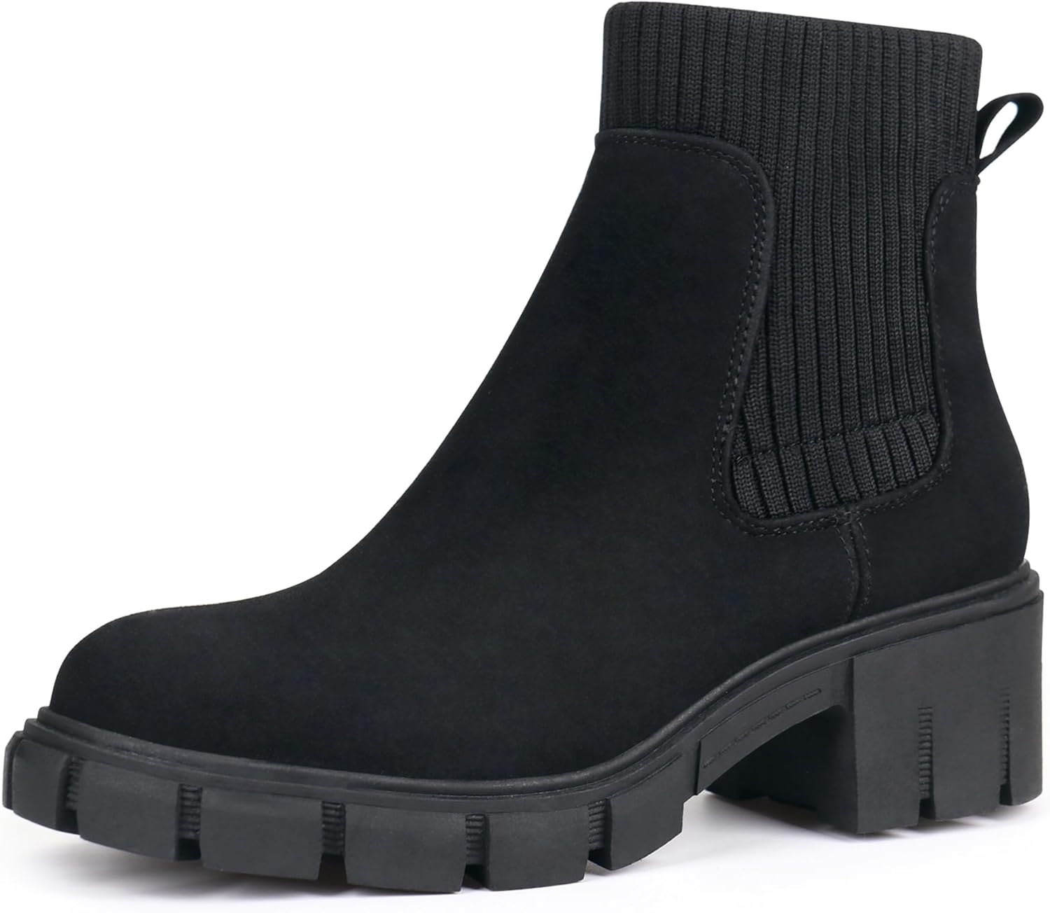 JABASIC Womens Chunky Ankle Boots Slip on Chelsea Boots Elastic Booties 8 Black/...