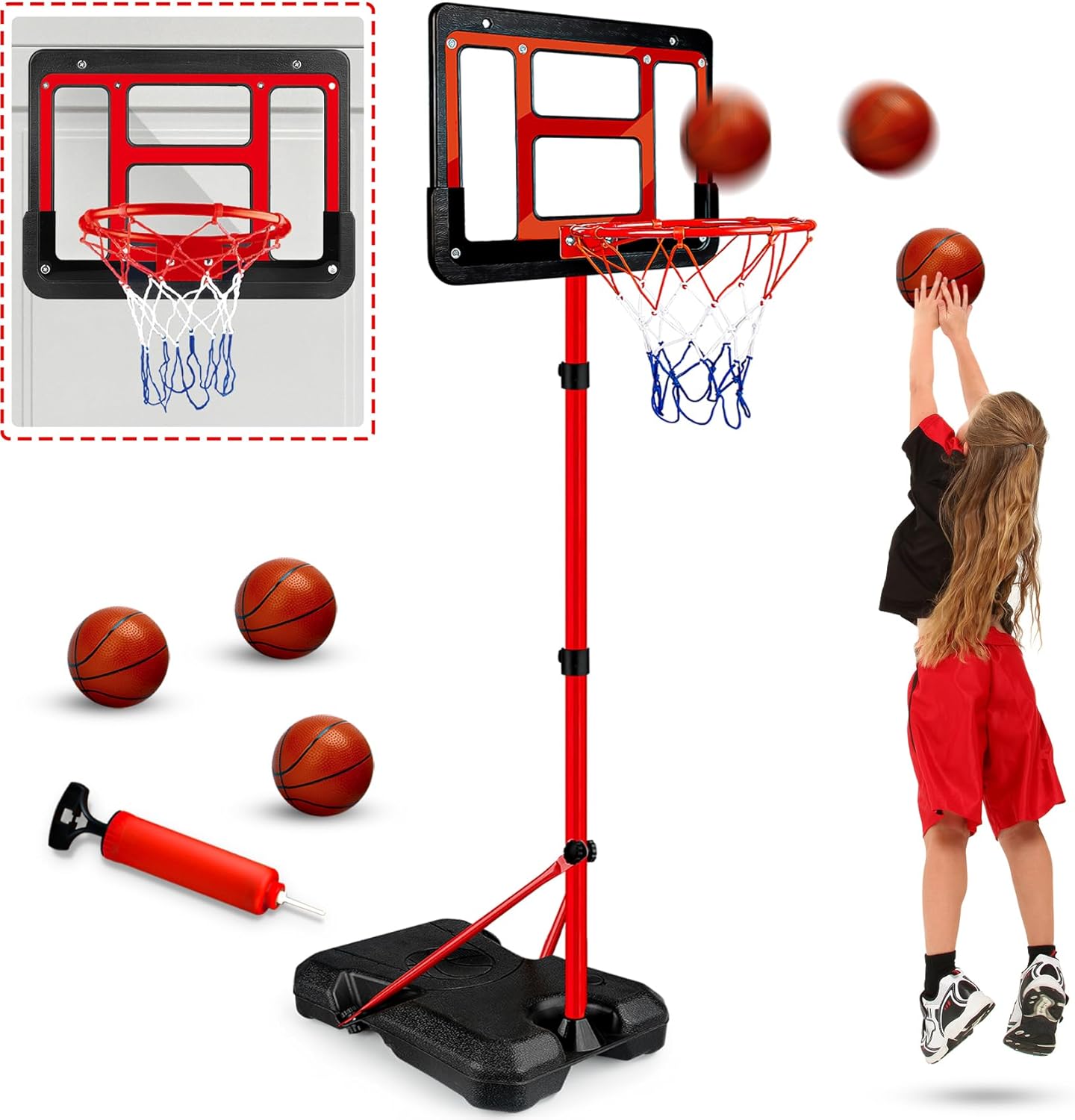 Kids Basketball Hoop with Stand, Adjustable Basketball Set, Toddler Basketball T...