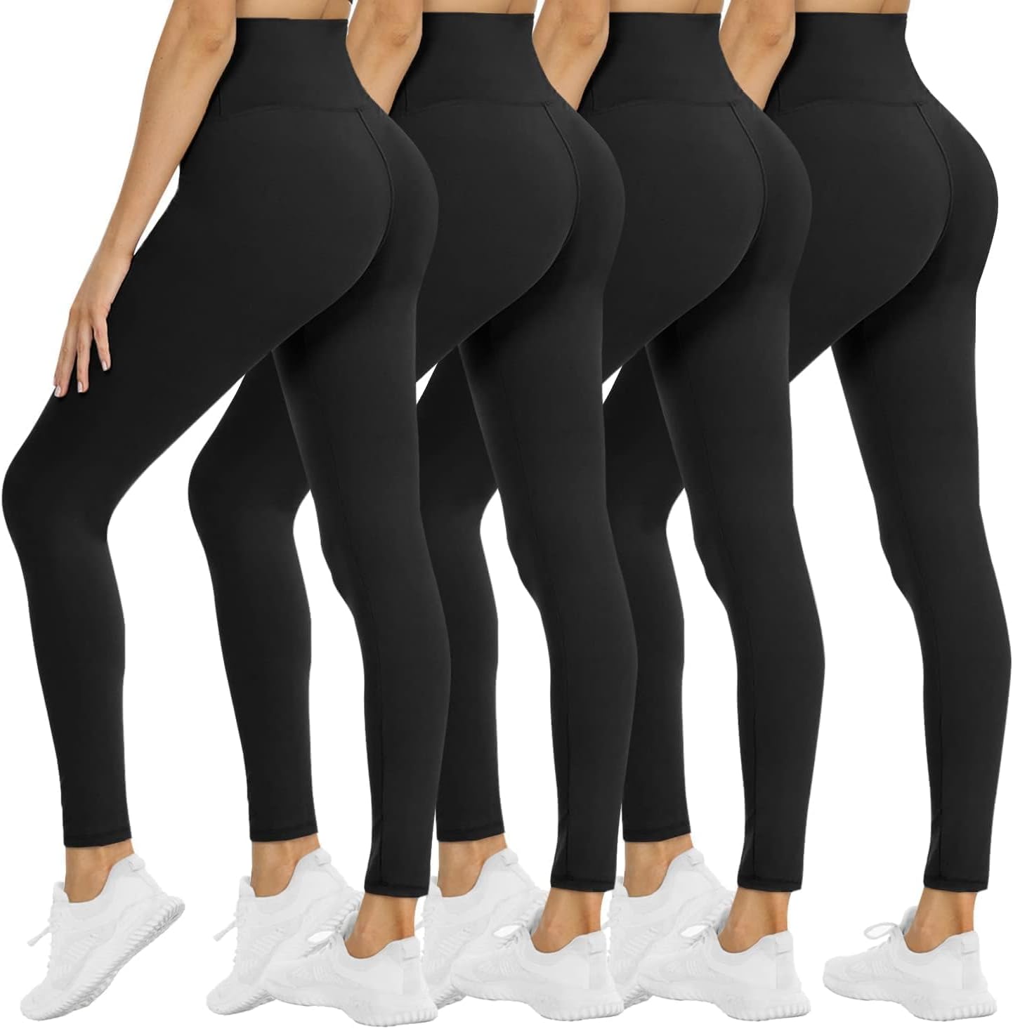 NexiEpoch 4 Pack Leggings for Women - High Waisted Tummy Control Soft Black Capr...