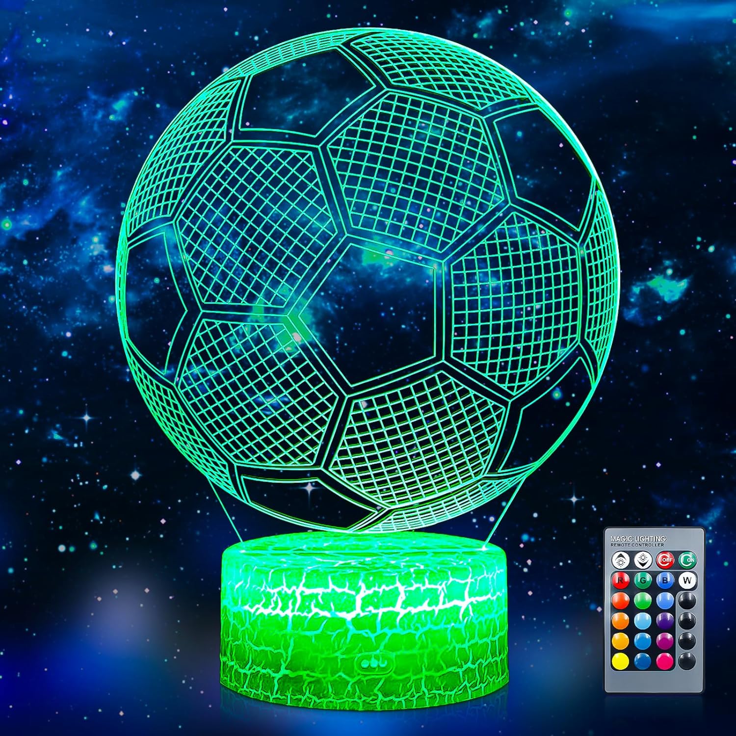 Lerelin Football 3D Illusion Lamp LED Night Light, USB Powered 16 Colours Flashi...