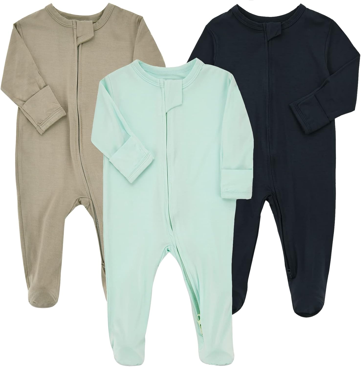 Aablexema Baby Zipper Pajamas Bamboo Rayon, 3pcs Unisex Infant Onesie with Mitte...