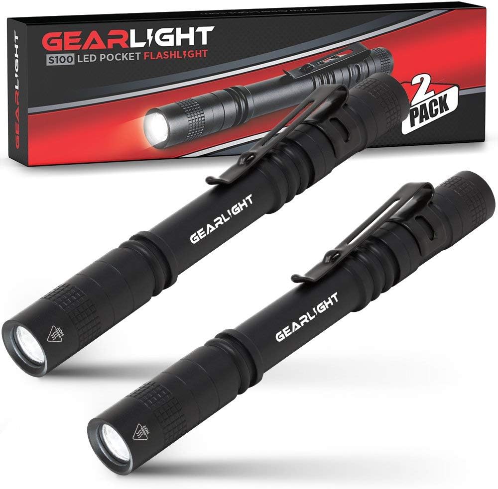 GearLight S100 LED Pocket Pen Light- 2 Small, Compact Flashlights with Clip for...