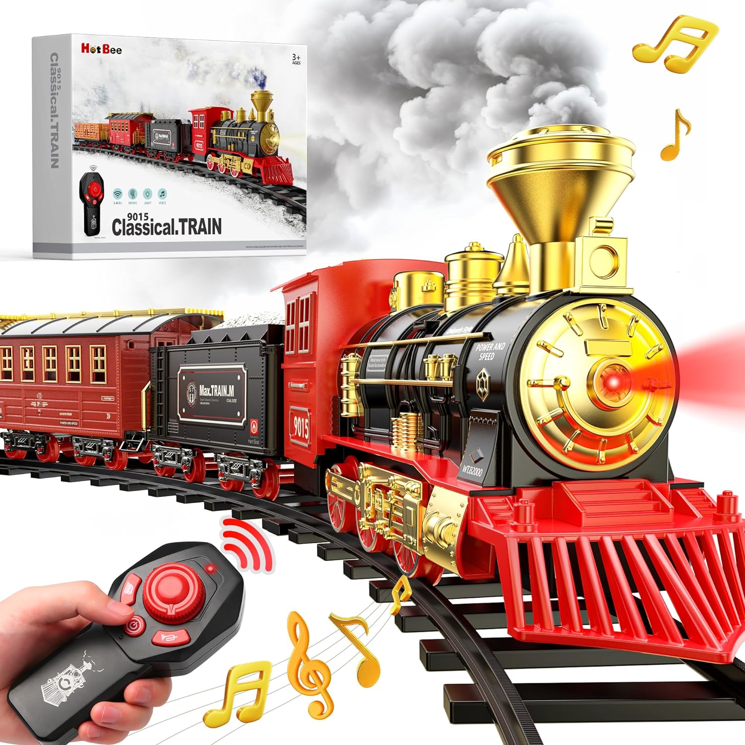 Hot Bee Remote Control Christmas Train Set for Under Tree, Electric Train Set fo...