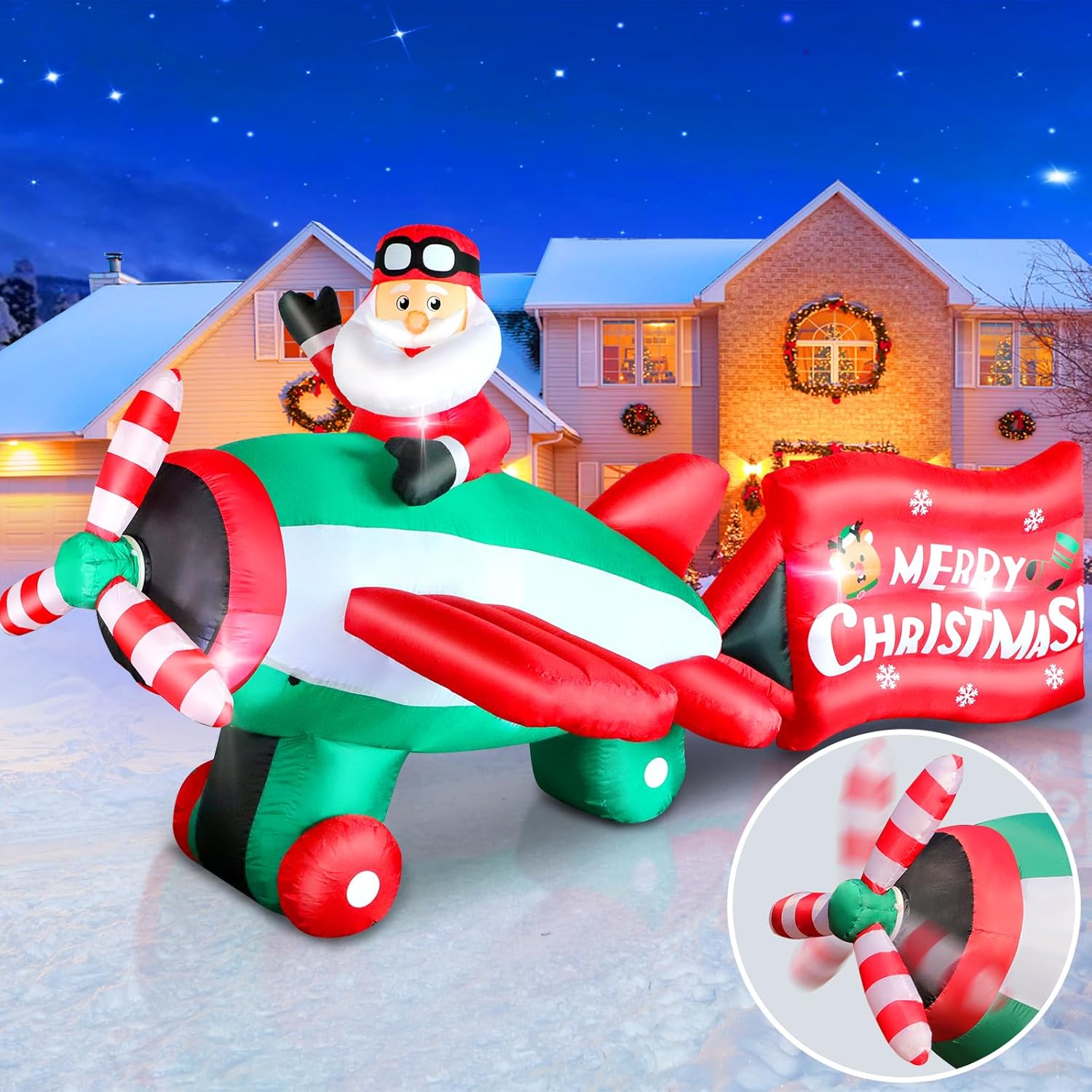 10.5 FT Christmas Inflatables Santa Claus on Animated Helicopter, Blow Up Santa...