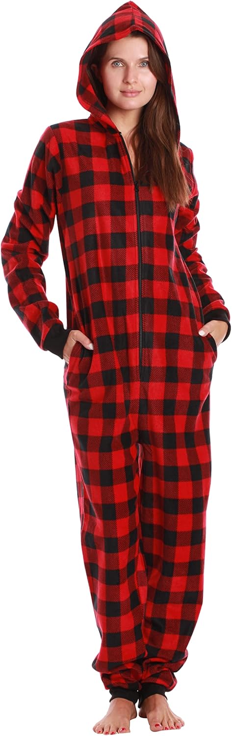 Just Love Printed Flannel Adult Onesie/Pajamas X-Large Buffalo Plaid Red / Black