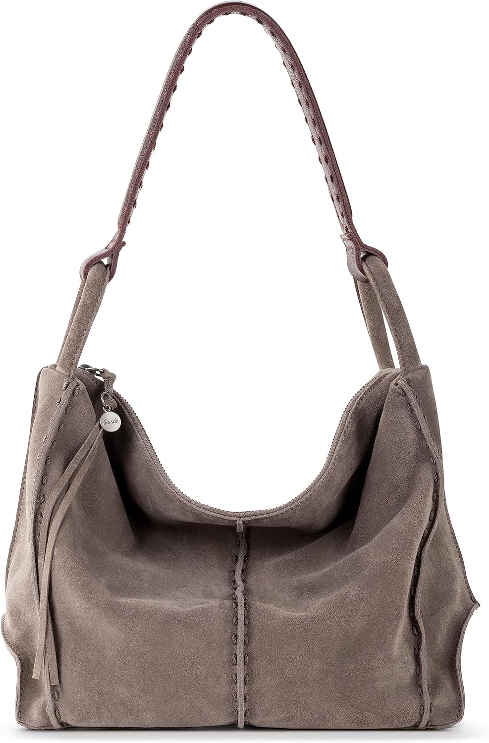 The Sak Los Feliz Hobo in Leather, Lined Shoulder Purse Medium Mushroom Suede
