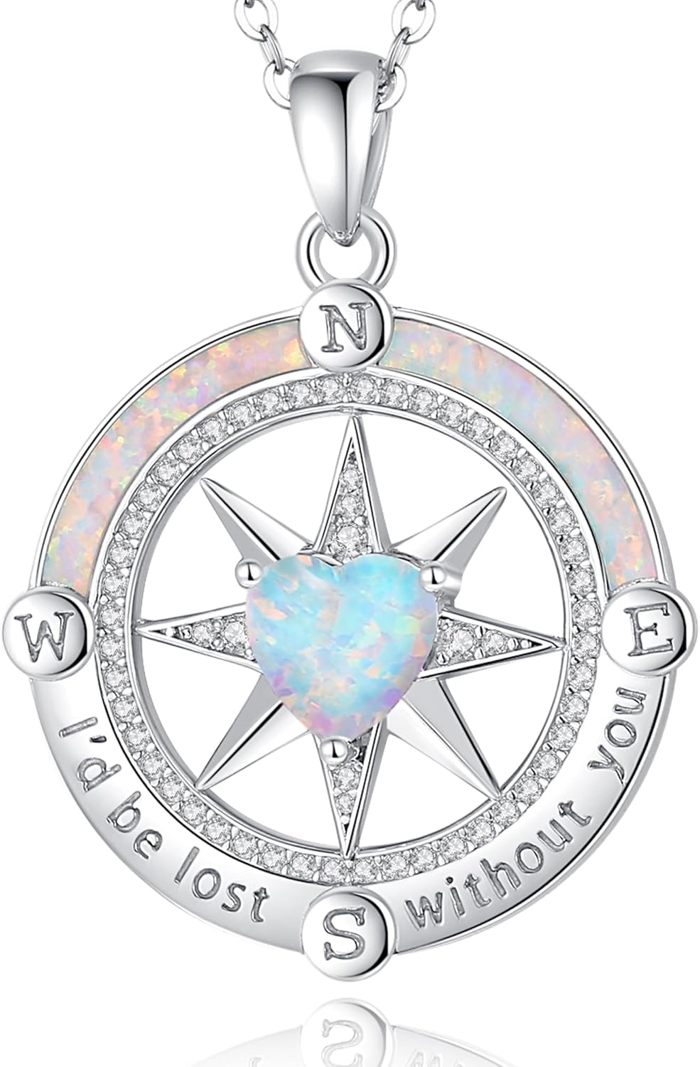 FANCIME Compass Necklace for Women Sterling Silver Compass Jewelry Opal Pendant...