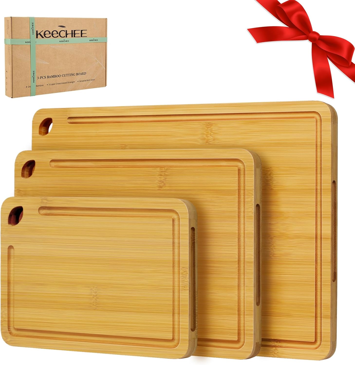 Wood Cutting Board for Kitchen - Reversible Bamboo Cutting Boards Gift Set of 3...
