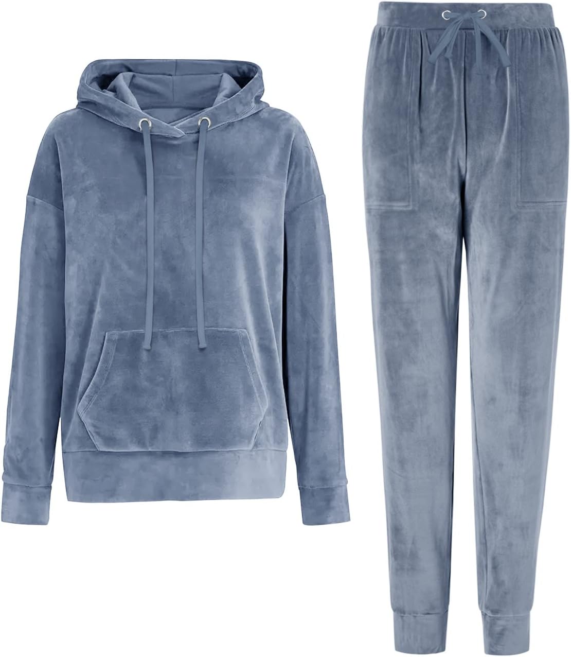 REORIA Womens Long Sleeve Hoodie Jogger Crewneck Two Piece Outfit Tracksuit Soli...
