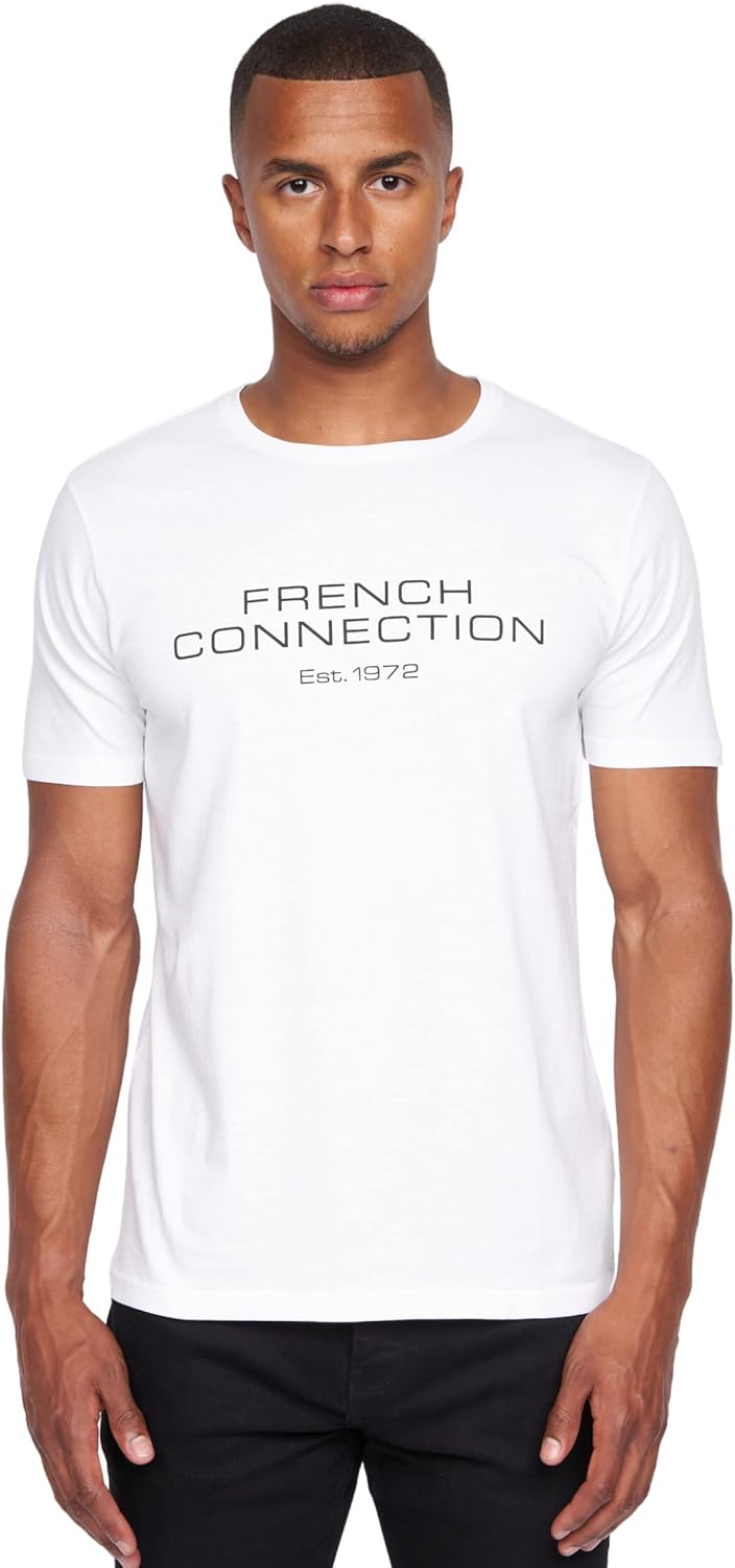 French Connection Mens Premium Half Sleeve Crew Neck T-Shirt with Letter Print L...
