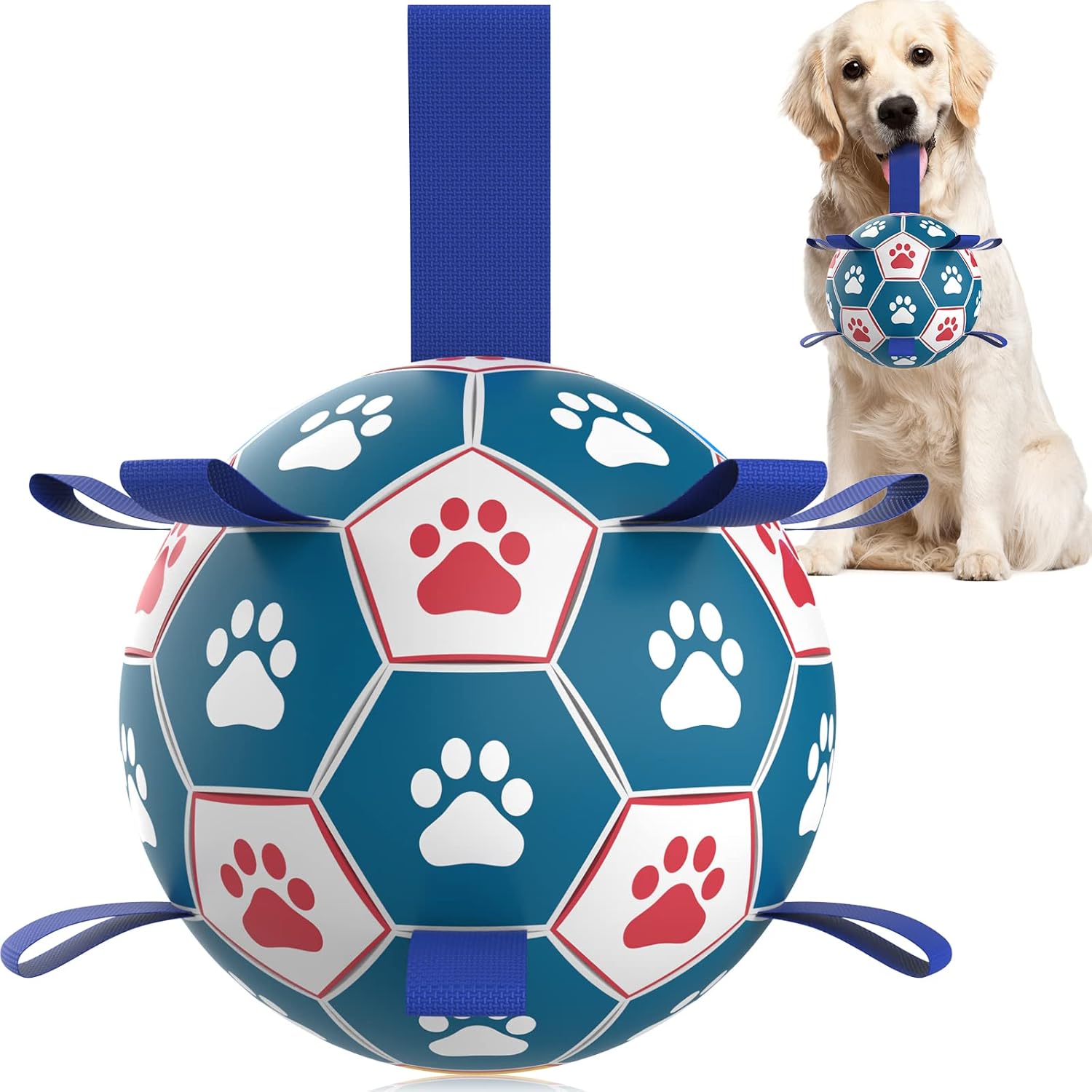QDAN Dog Ropes Toys Soccer Ball with Straps, Interactive Dog Toys for Tug of War...
