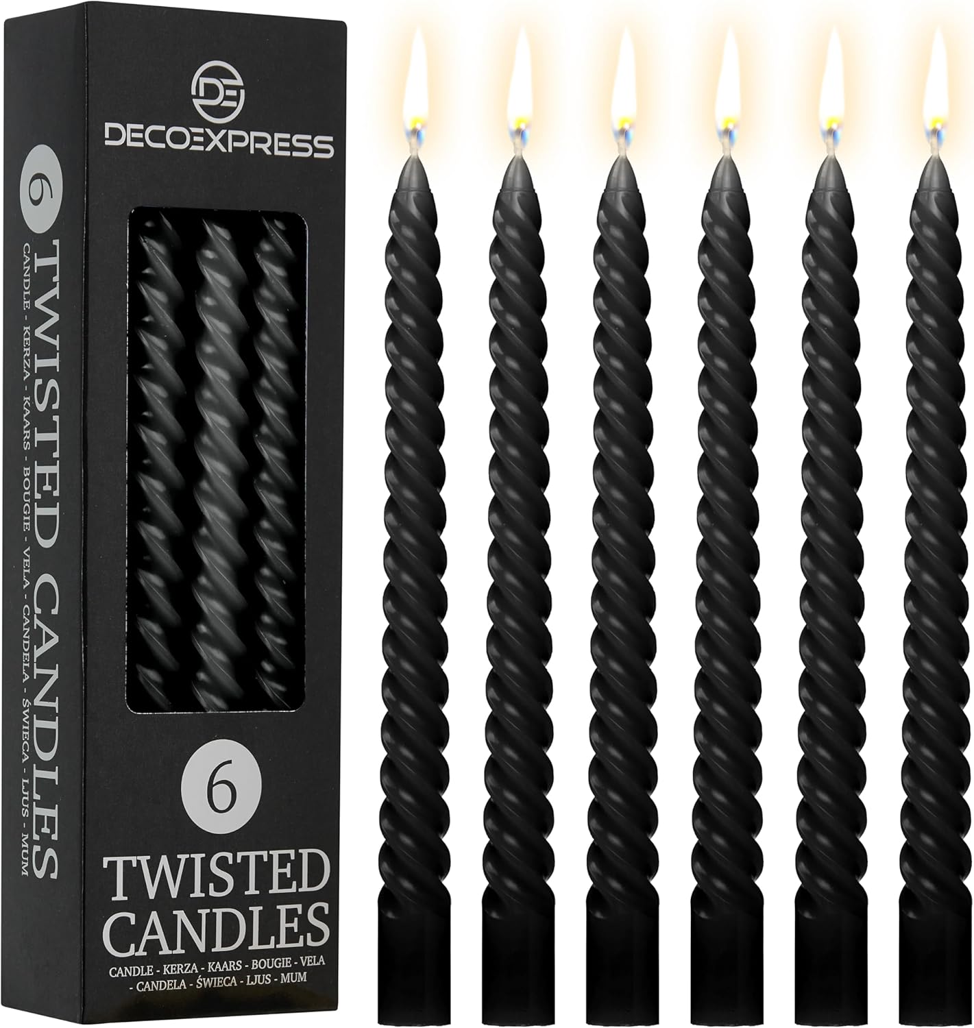 DECO EXPRESS Dinner Candles Pack of 3 or 6 Twisted Candles Coloured Spiral Candl...