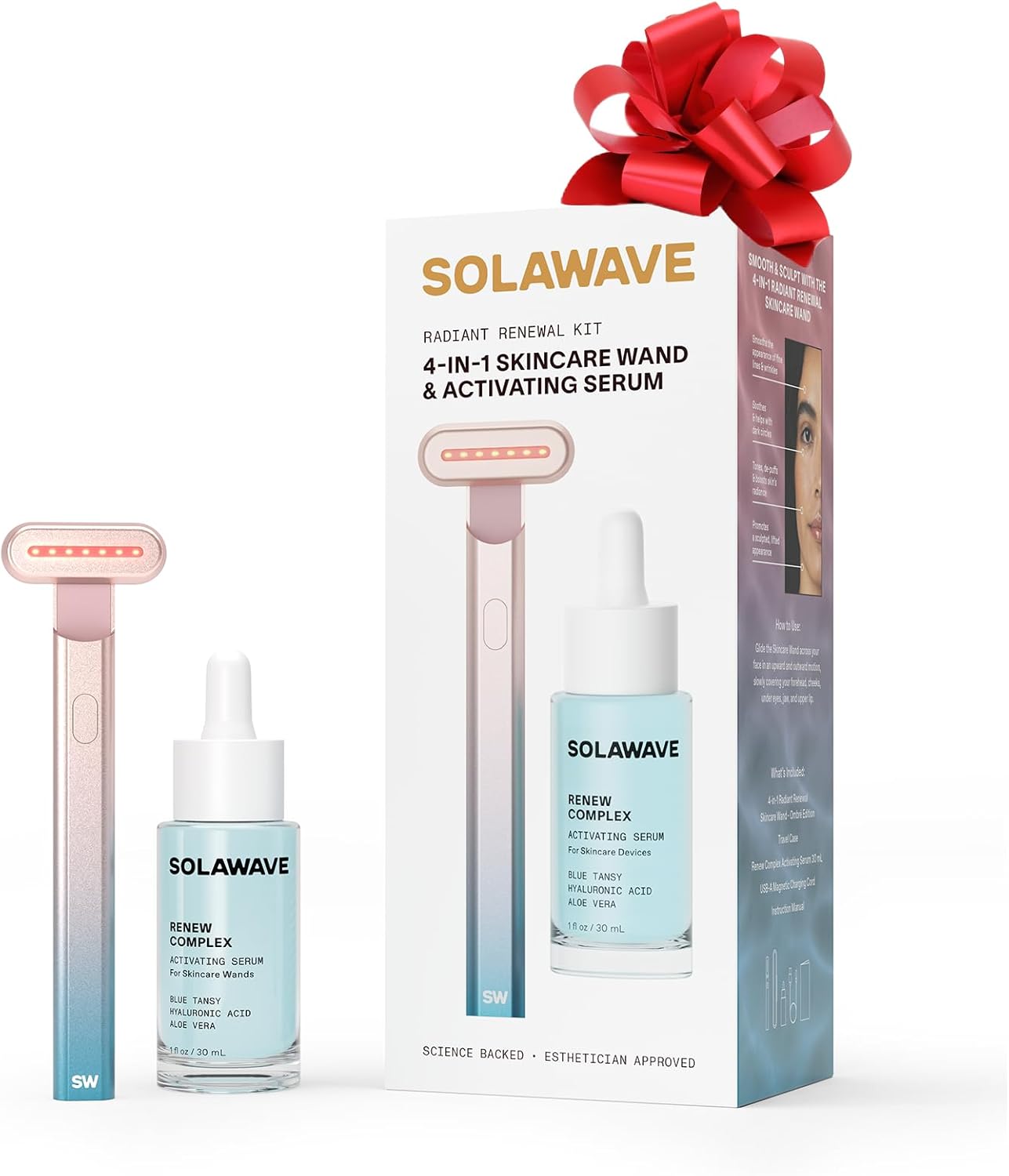 Solawave 4-in-1 Radiant Renewal Wand and Serum Bundle, Face Skincare Wand with F...