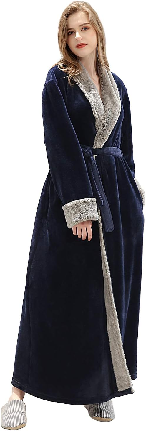 PUTUO Womens Bathrobe Soft Fleece Dressing Gown Ladies Winter Warm Long Robe Hou...