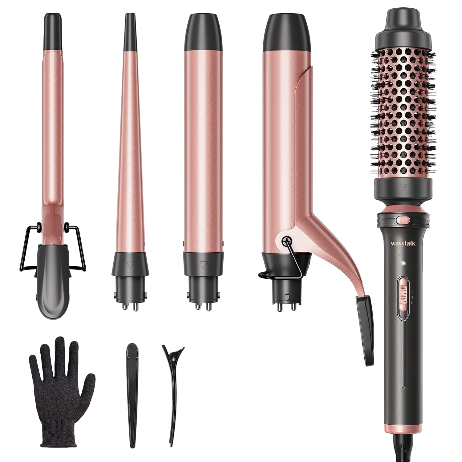 Wavytalk 5 in 1 Curling Iron Set with Curling Brush and 4 Interchangeable Cerami...