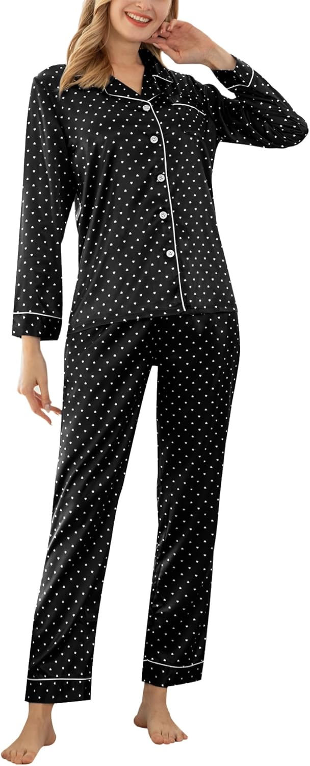 YIMANIE Womens Pajamas Silk Satin Pajama Sets for Women Soft Button Down Womens...