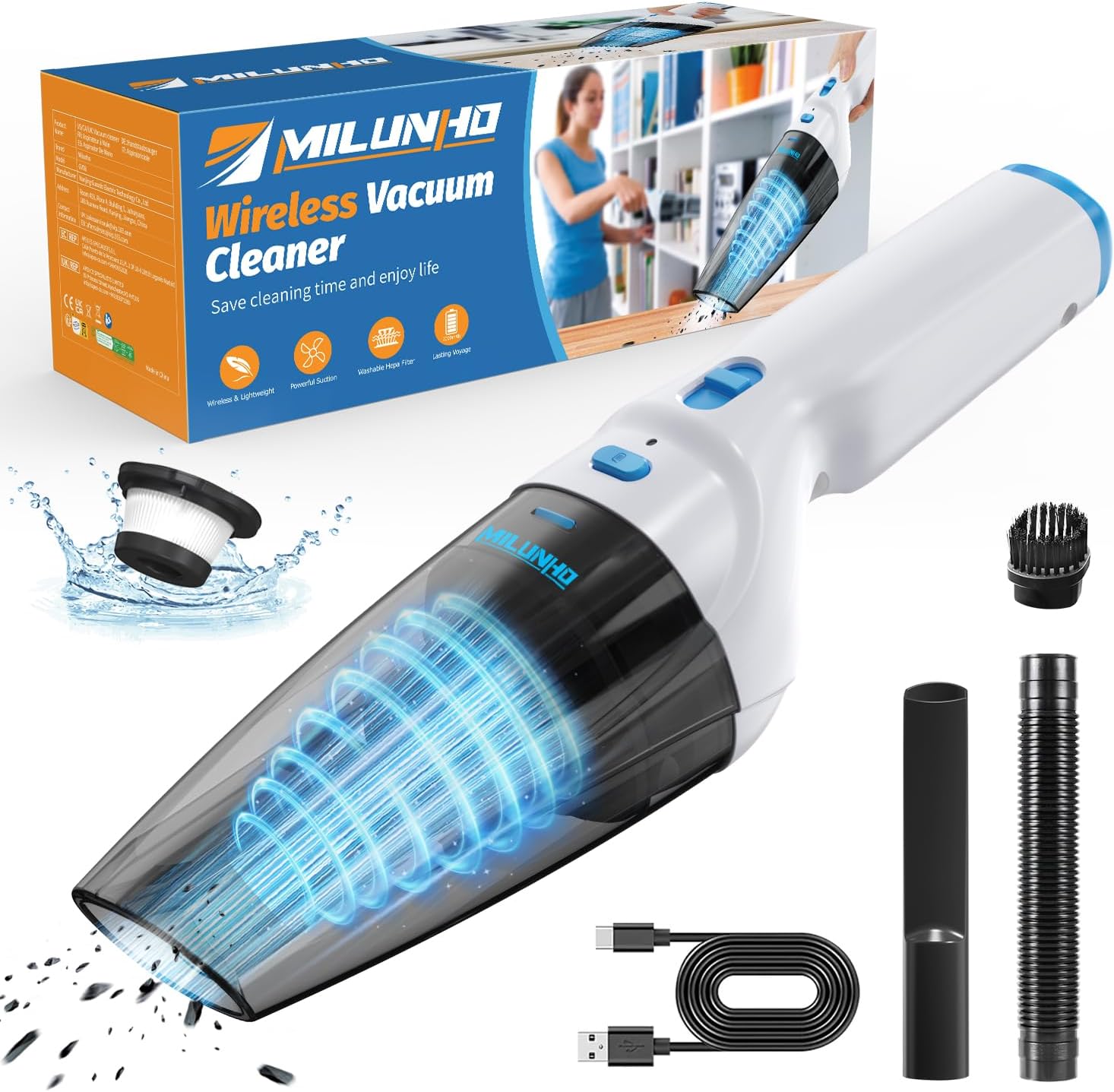 Milunho Handheld Vacuum Cleaner, 9500PA Car Vacuum Cleaner Cordless with Powerfu...