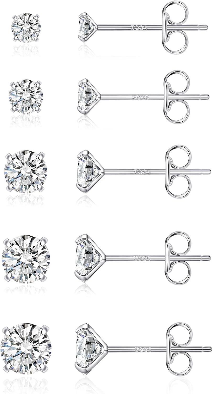 PRETOLE Sterling Silver Stud Earrings, Sterling Silver Earrings 925 Silver Diamo...