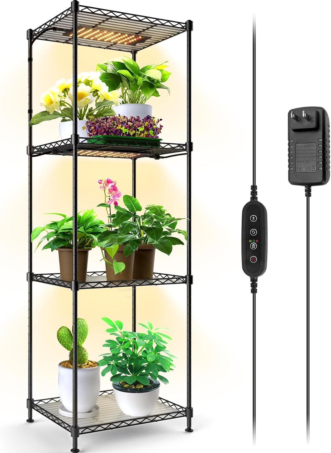 Barrina Plant Shelf with Grow Lights for Indoor Plants, 4-Tier Grow Light Shelf...