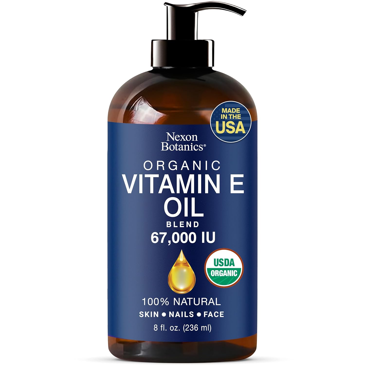 Organic Vitamin E Oil Blend 67000 IU - 8 fl oz - Vitamin E Oil for Skin, Scars,...